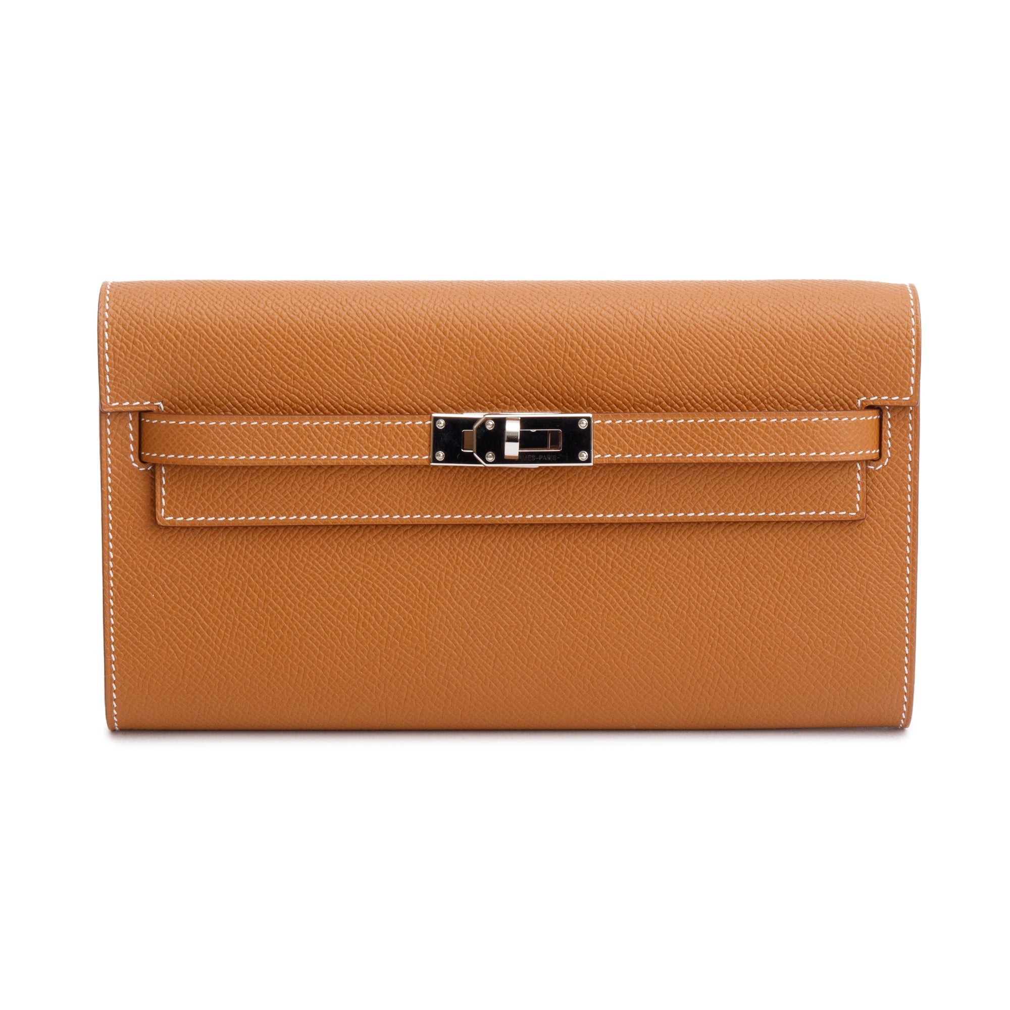 Hermes 2022 Gold Epsom Leather Kelly Wallet To Go w/ Box & Strap