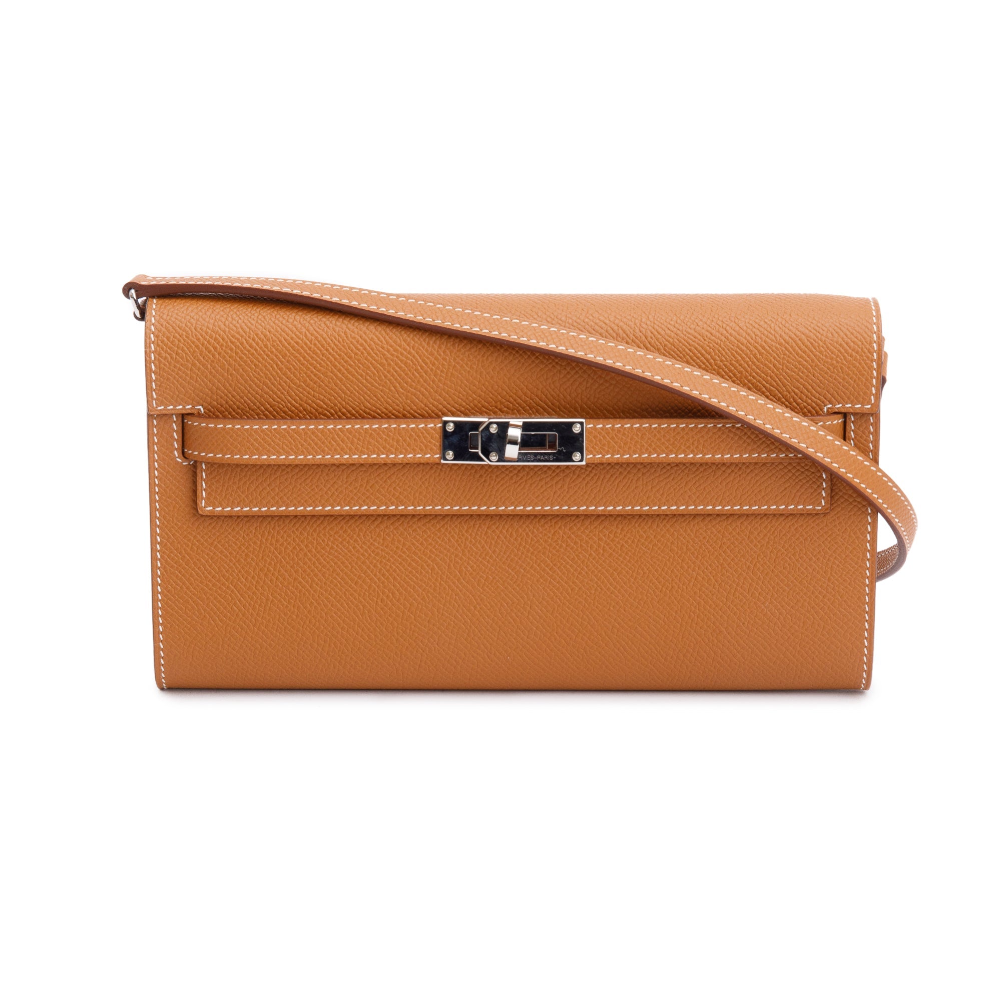 Hermes 2022 Gold Epsom Leather Kelly Wallet To Go w/ Box & Strap