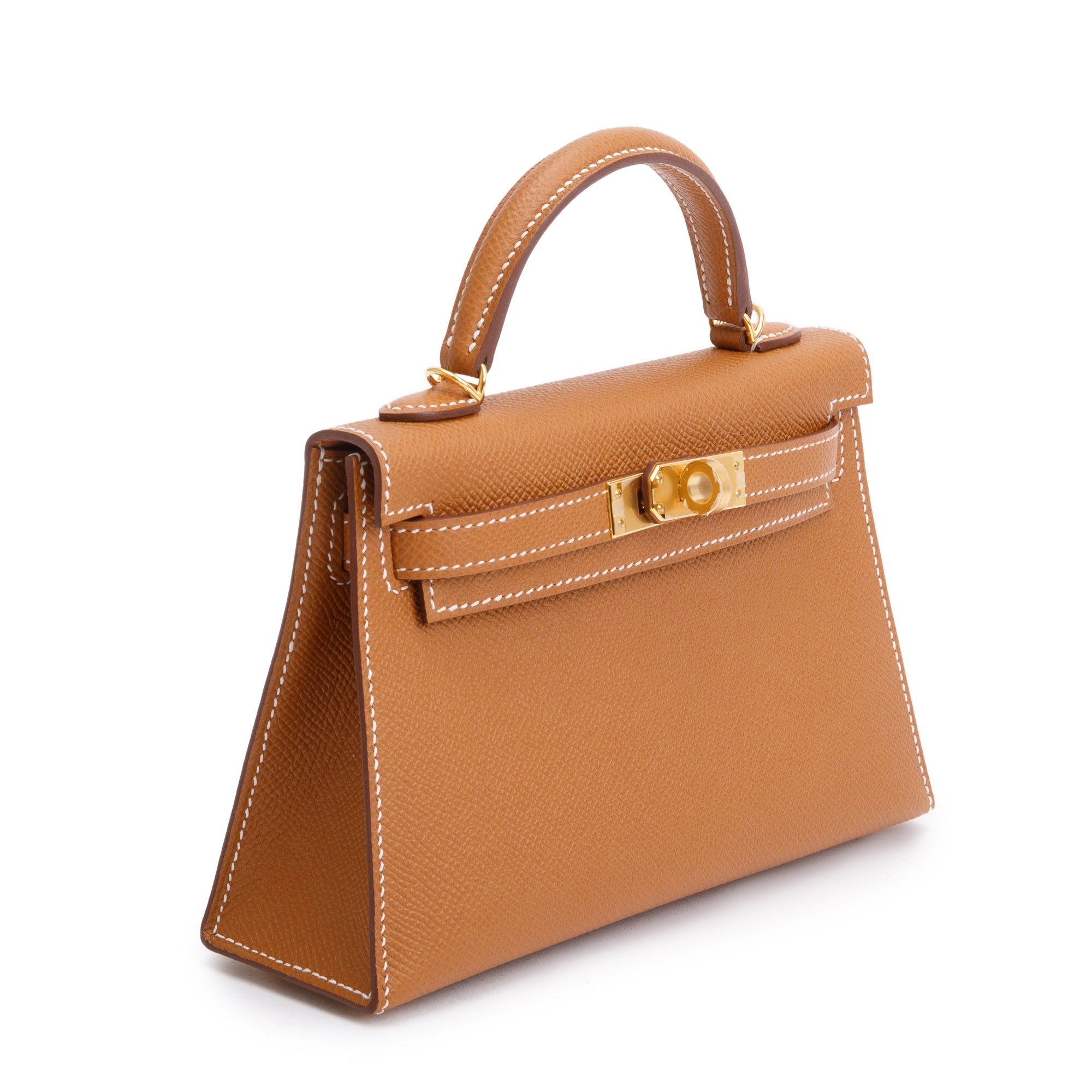 Hermes 2022 Gold Veau Epsom Leather Mini Kelly II Sellier 20 w/ Box, Receipt & Strap