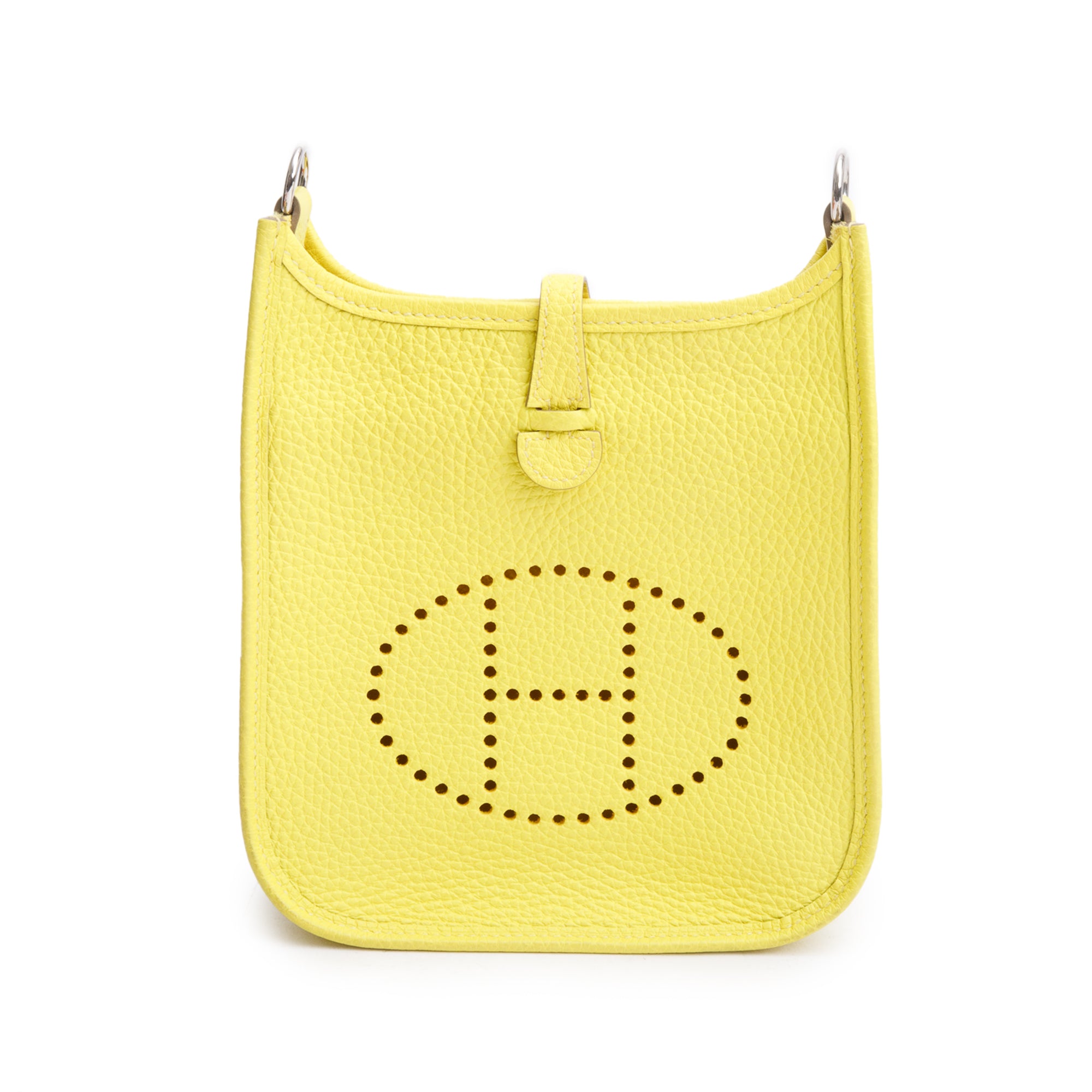Hermes 2022 Lime Citron Taurillon Clemence Quadrille Evelyne TPM 16 w/ Box & Strap