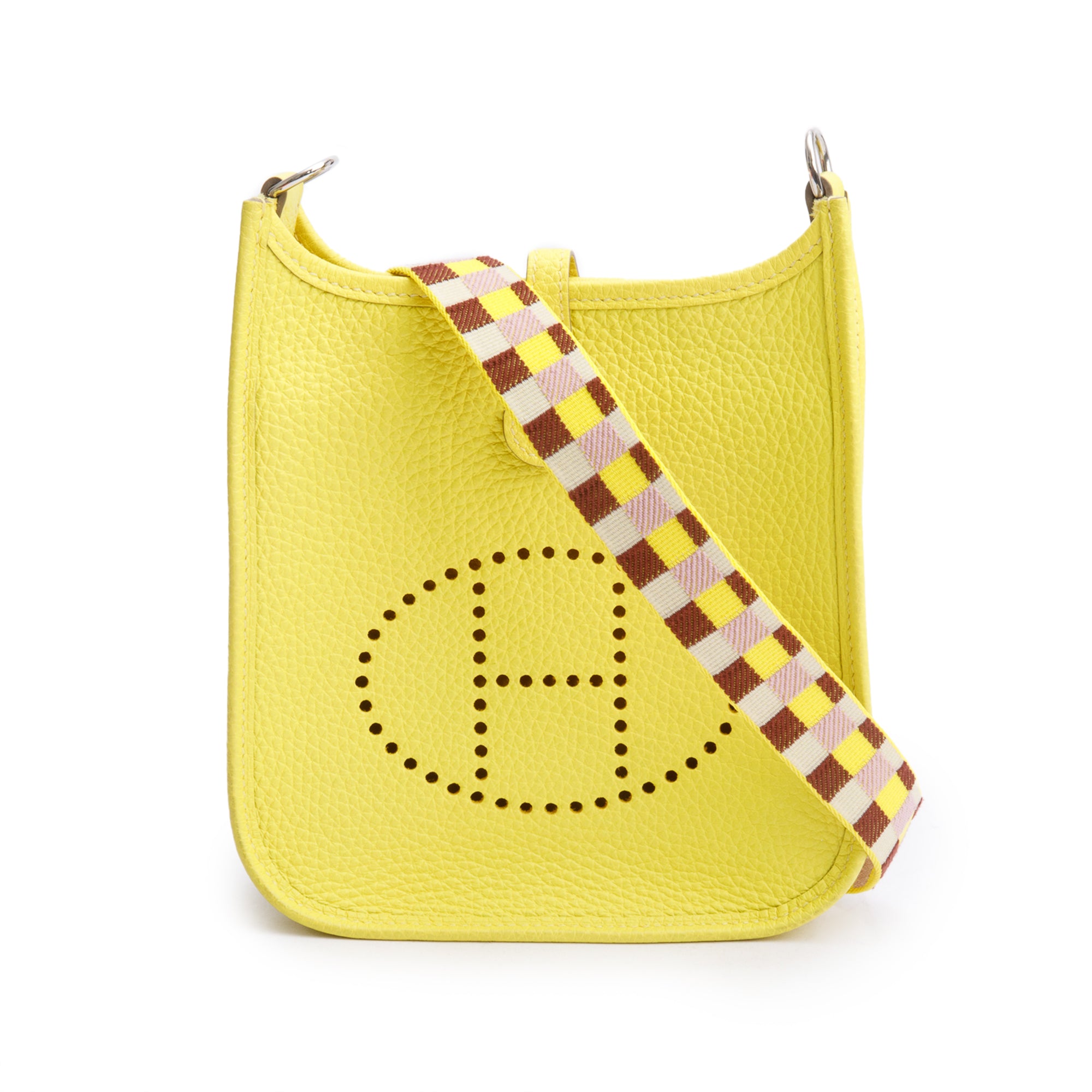 Hermes 2022 Lime Citron Taurillon Clemence Quadrille Evelyne TPM 16 w/ Box & Strap