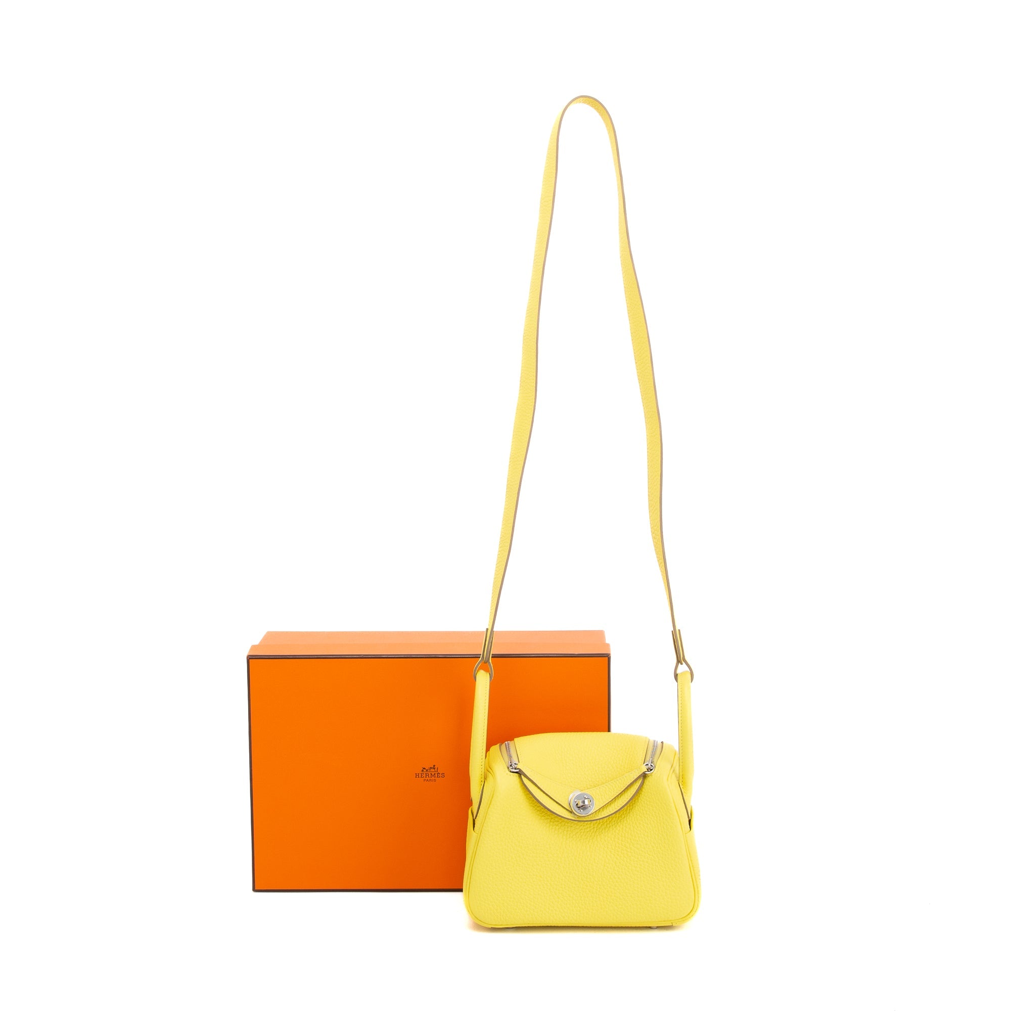 Hermes 2022 Lime Taurillon Clemence Mini Lindy 20 w/ Box & Receipt