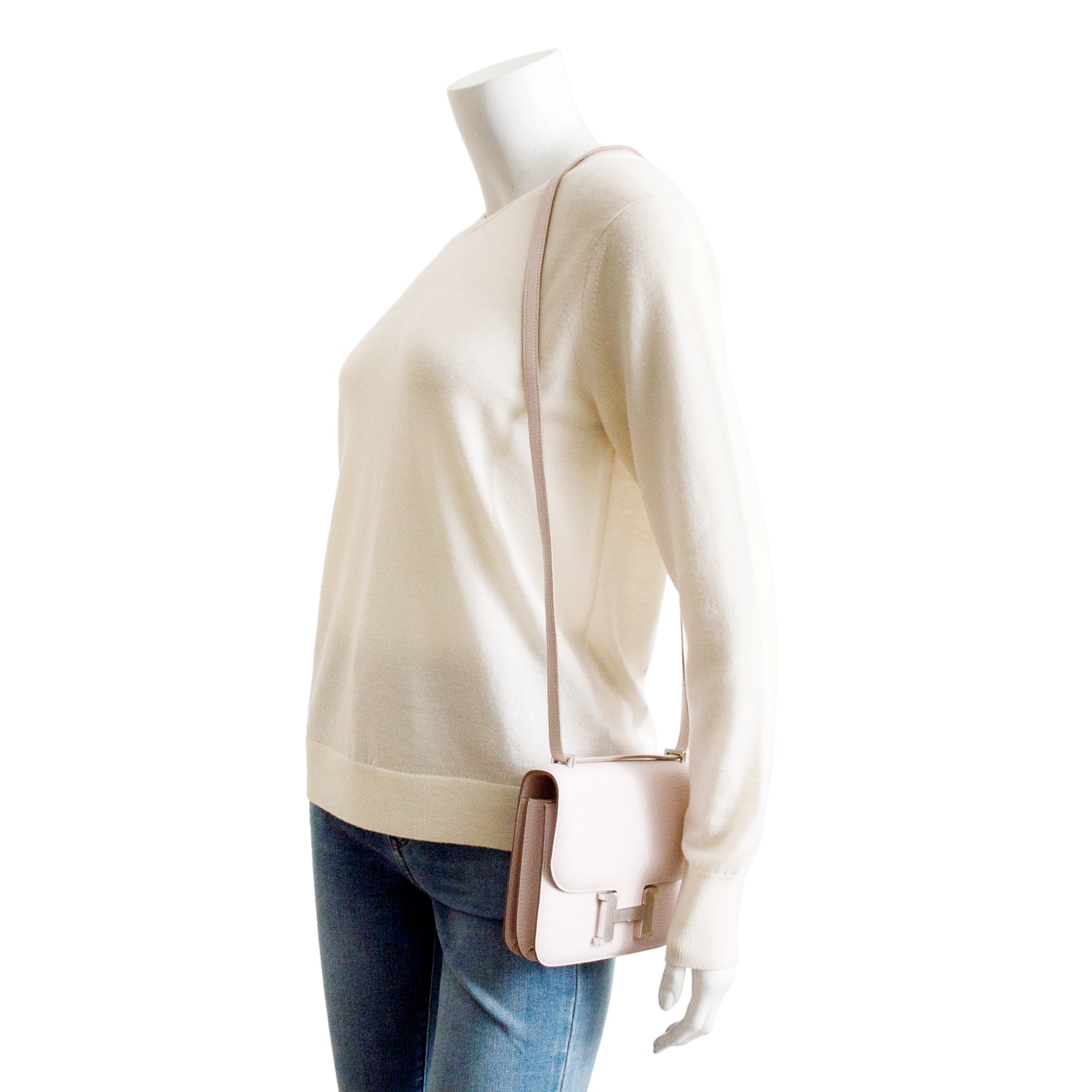 Hermes 2022 Mauve Pale Chevre Mysore Leather Mini Constance III 18 w/ Box