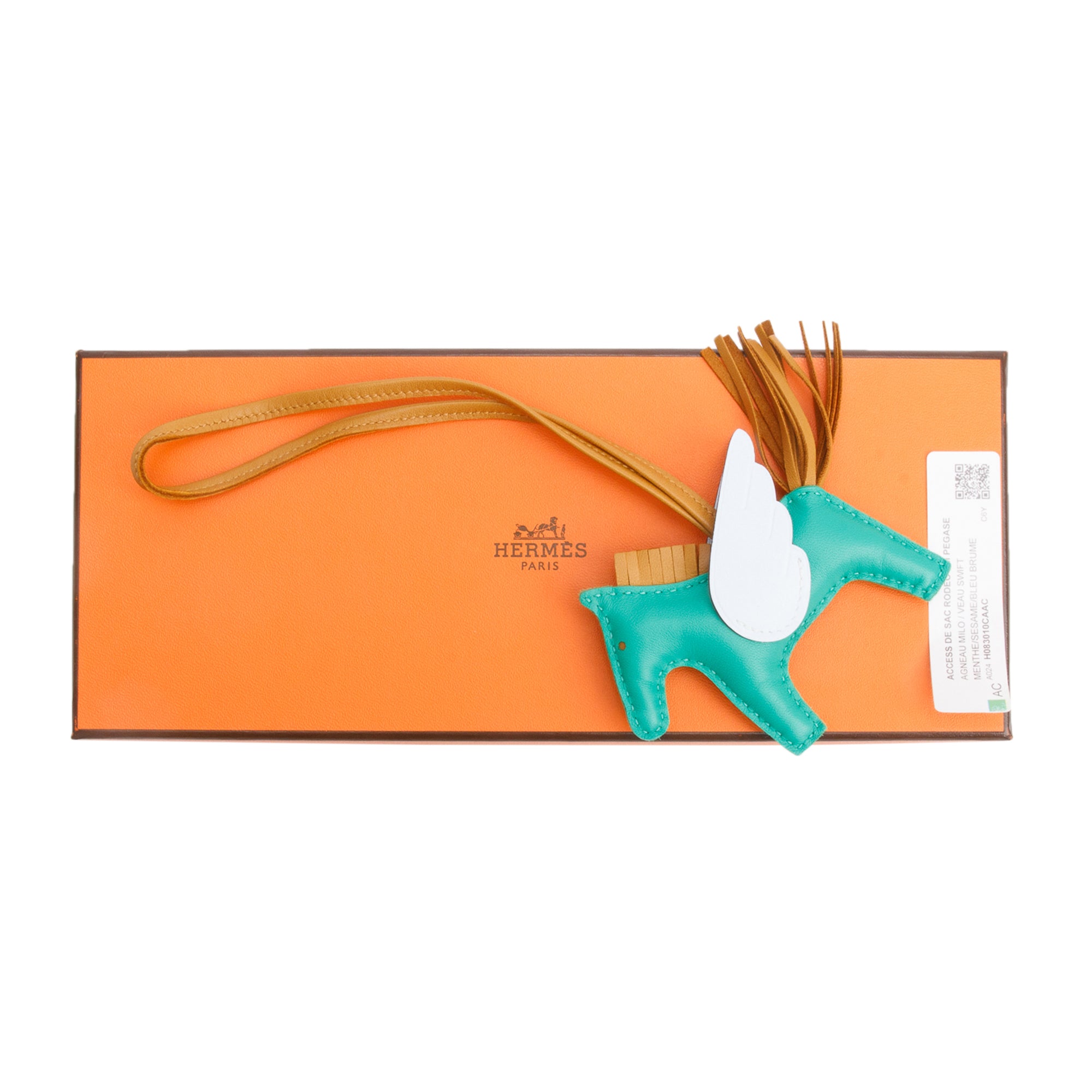 Hermes 2022 Menthe Sesame Bleu Brume Milo Swift Grigri Rodeo Horse Bag Charm PM w/ Box