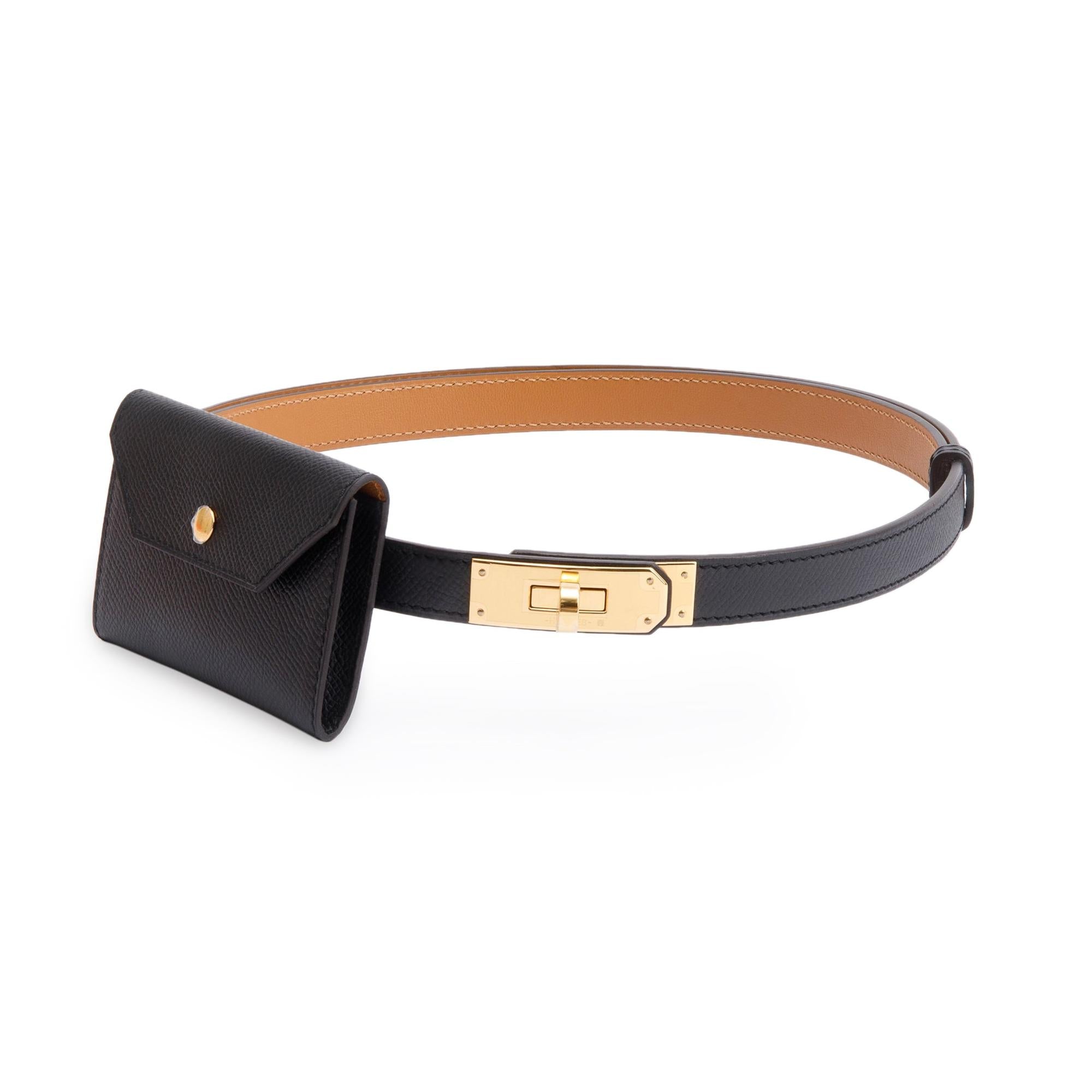 Hermes 2022 Noir Epsom Leather Kelly Pocket 18 Belt w/ Box