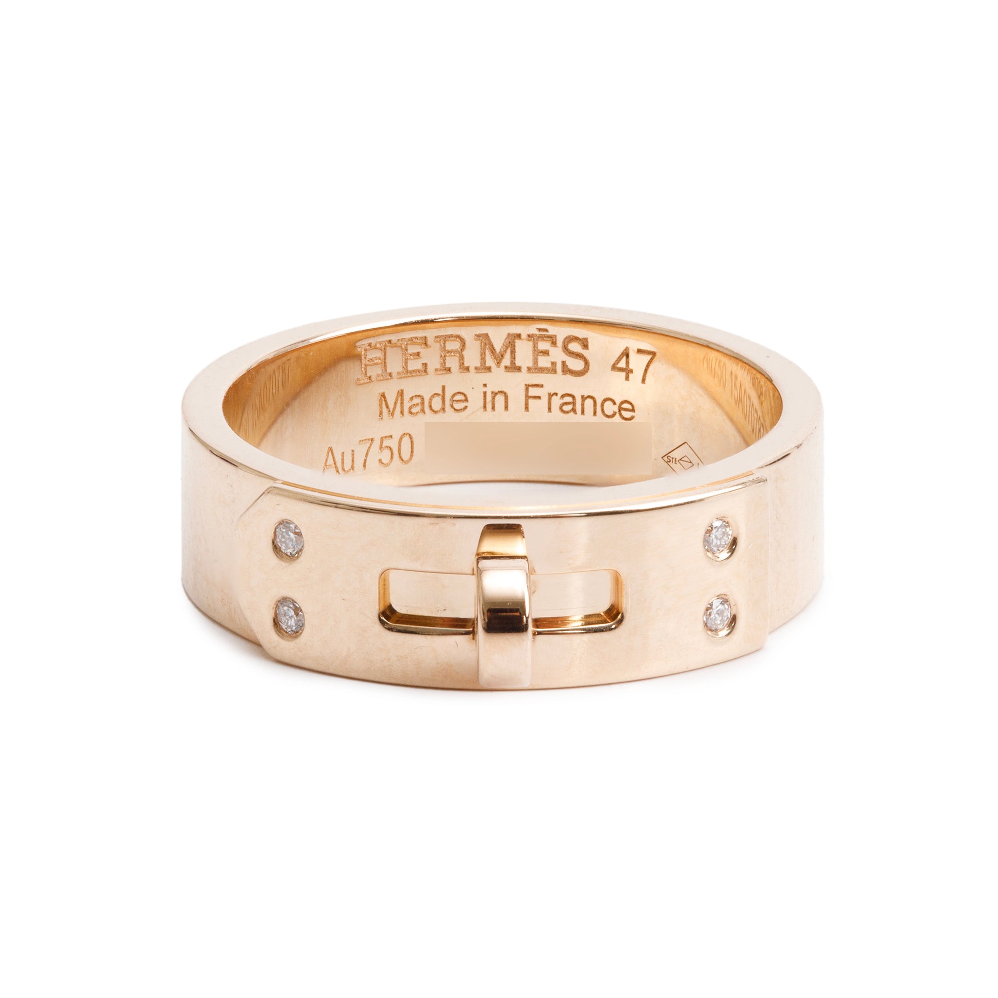 Hermes 2023 18k Rose Gold Diamond Kelly Ring, Small Model Size 47 4.25 w/ Box & Certificate