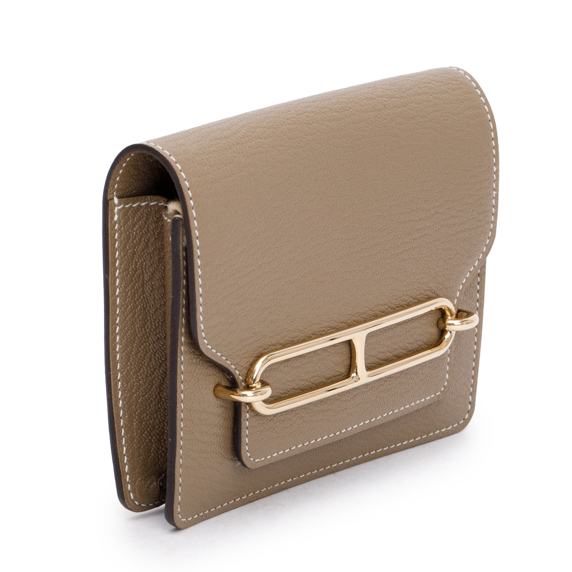 Hermes 2023 Etoupe Chevre Mysore Roulis Slim Compact Wallet w/ Box, Insert & Receipt