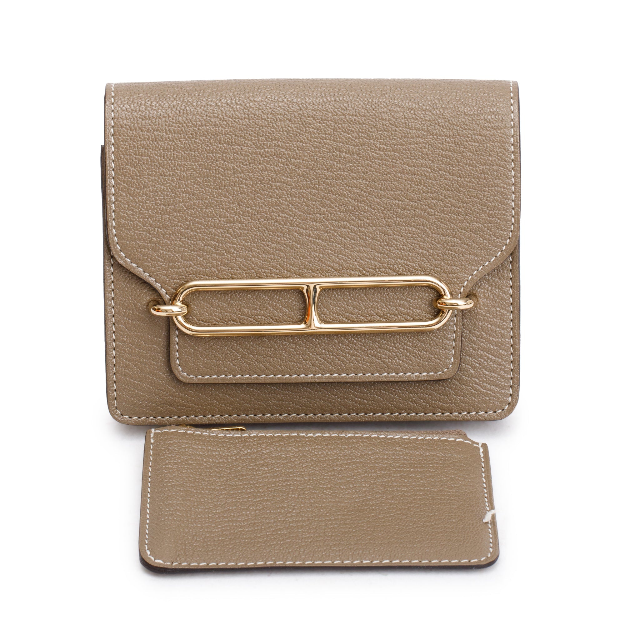 Hermes 2023 Etoupe Chevre Mysore Roulis Slim Compact Wallet w/ Box, Insert & Receipt