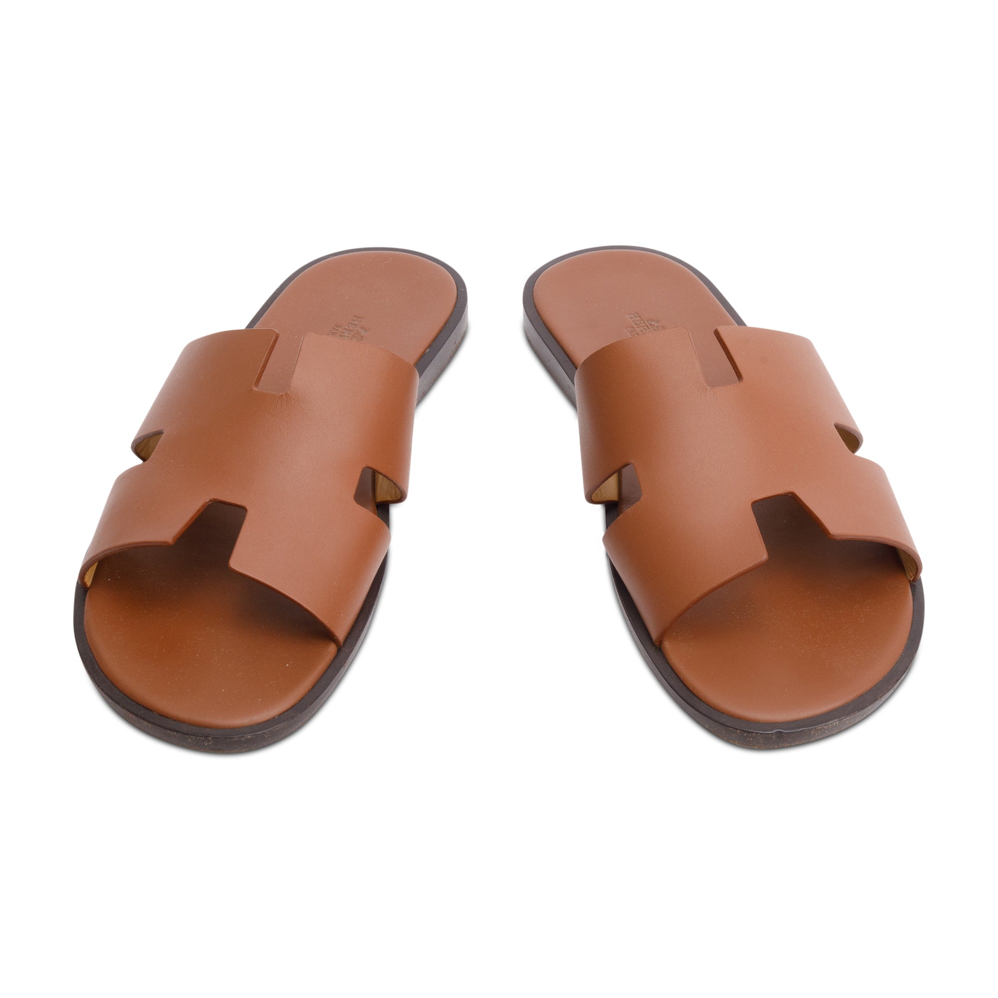 Hermes 2023 Gold Calfskin Leather Mens Izmir Sandals, Size 43 w/ Box & Receipt