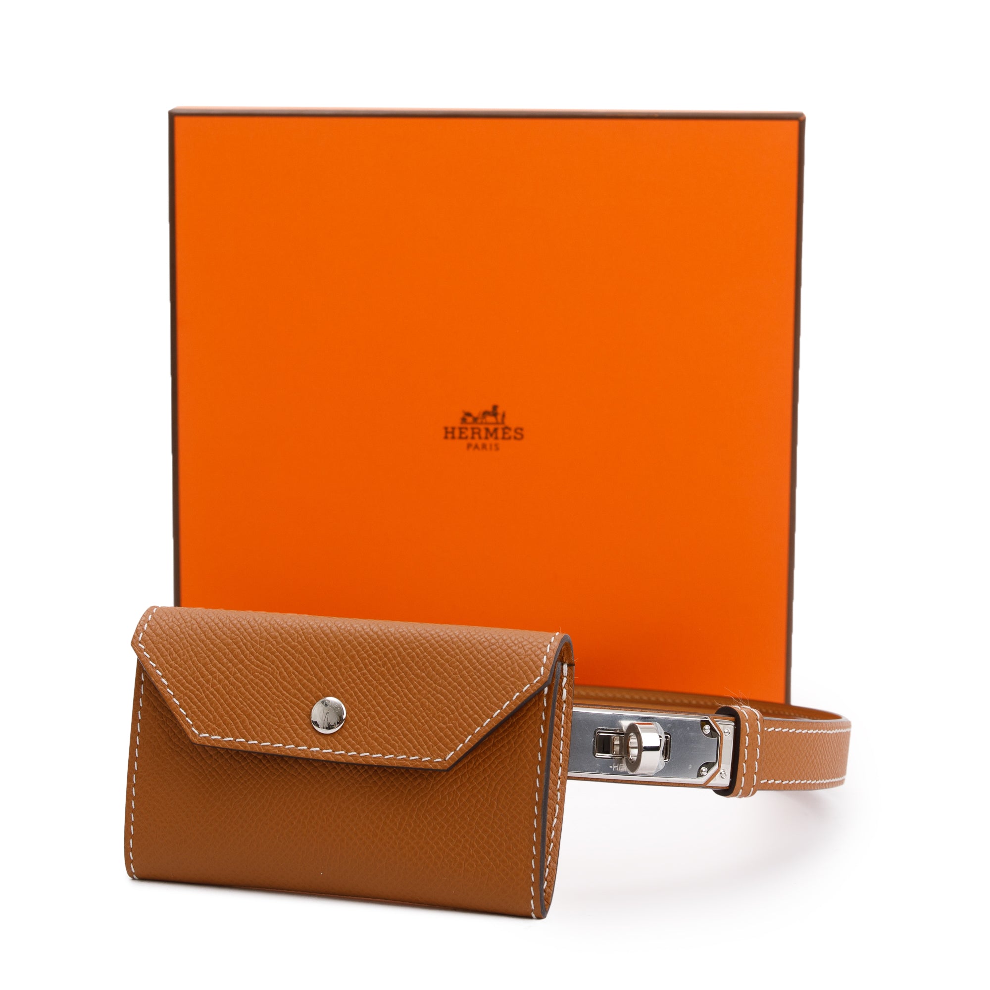 Hermes 2023 Gold Epsom Leather Kelly Pocket 18 Belt w/ Box & Receipt