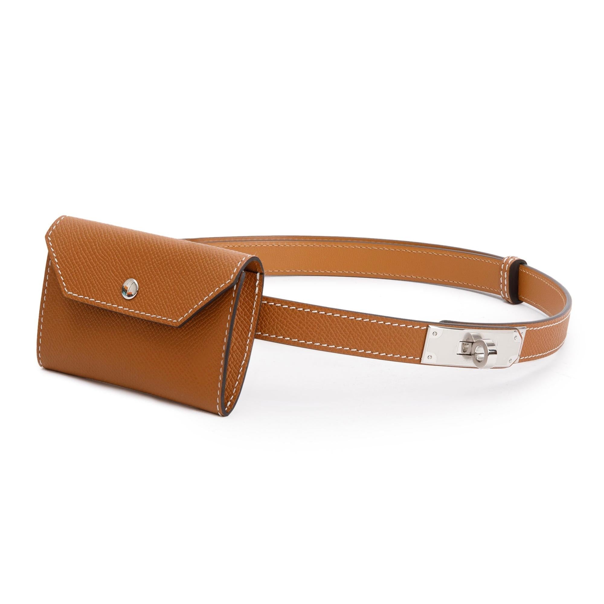 Hermes 2023 Gold Epsom Leather Kelly Pocket 18 Belt w/ Box & Receipt