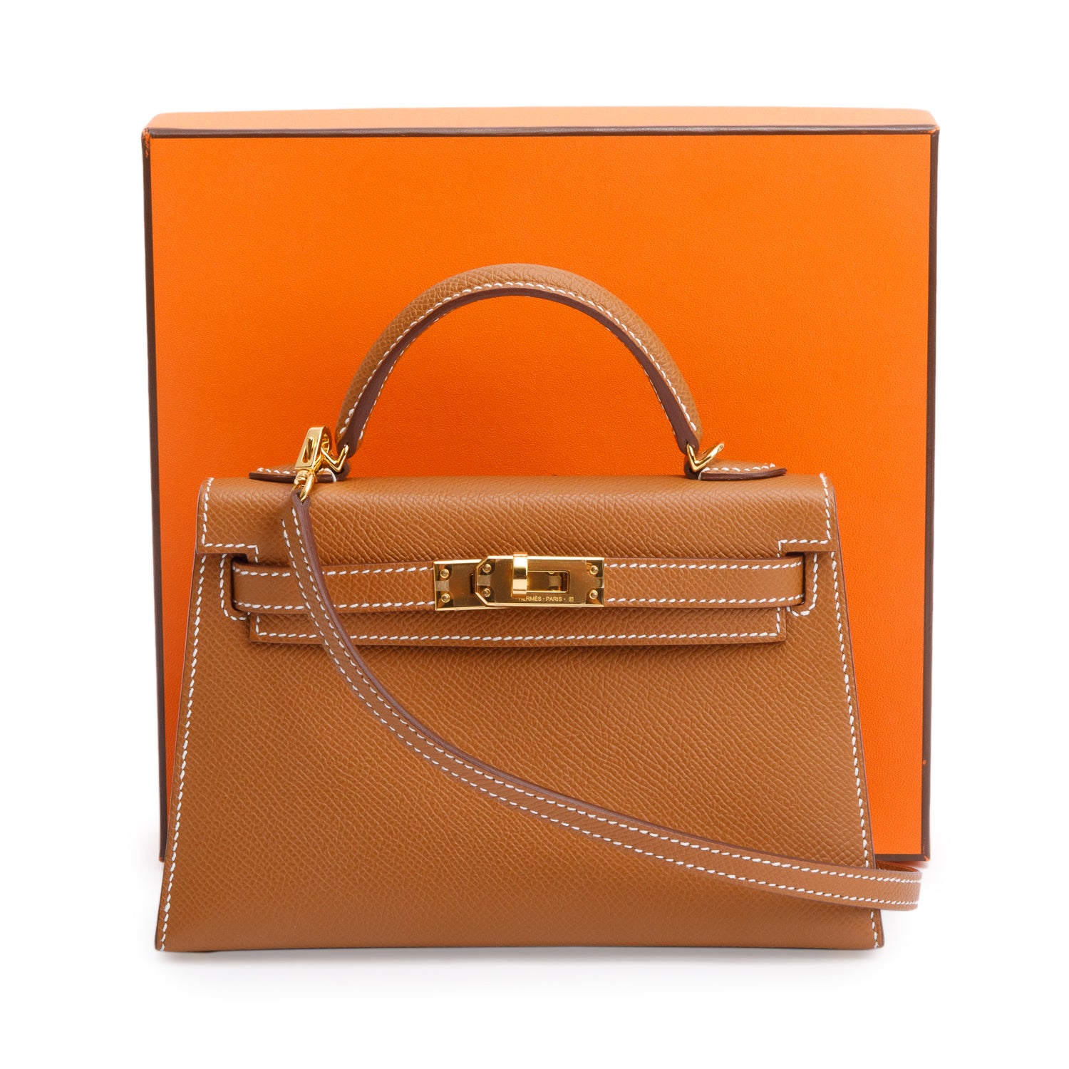 Hermes 2023 Gold Veau Epsom Leather Mini Kelly II Sellier 20 w/ Box & Strap