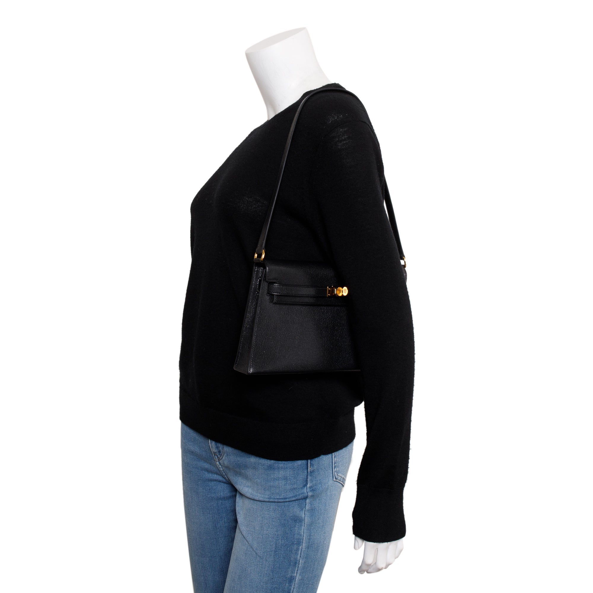 Hermes 2023 Noir Chevre Chamkila Leather Kelly Elan w/ Strap & Box