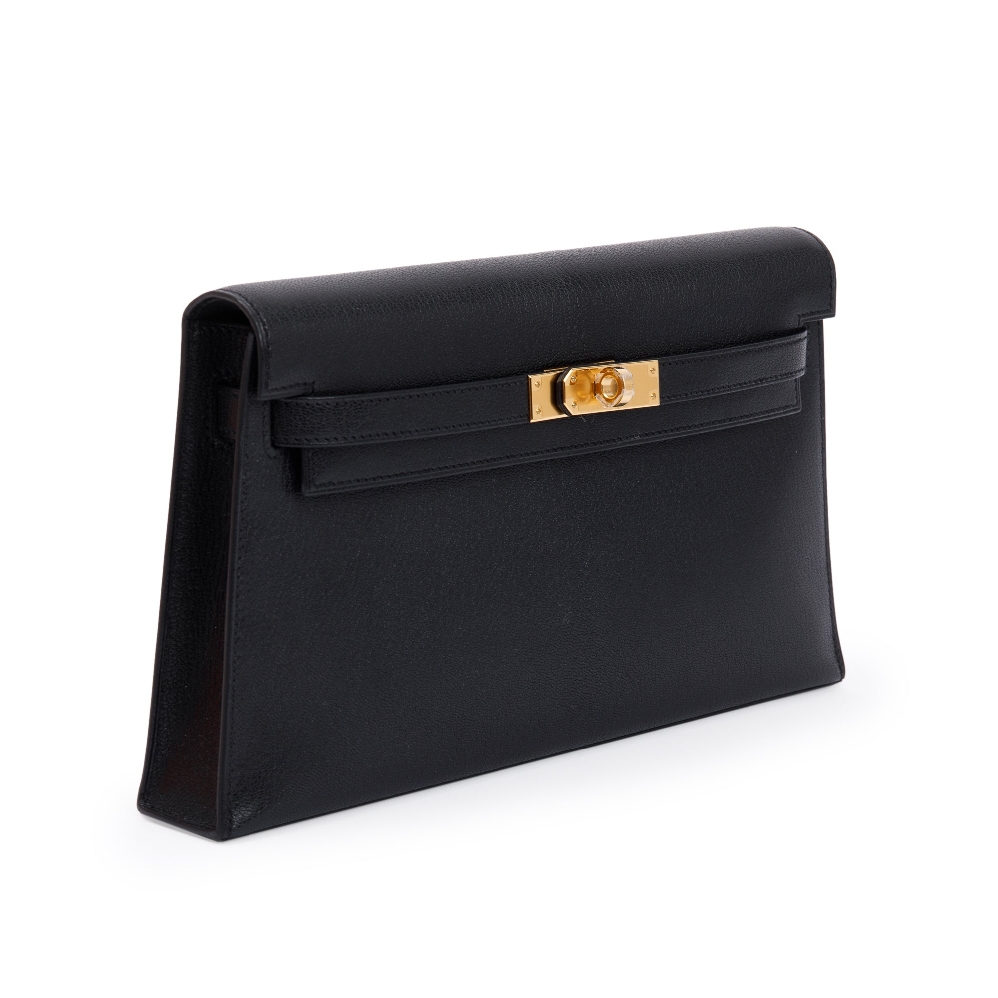 Hermes 2023 Noir Chevre Chamkila Leather Kelly Elan w/ Strap & Box