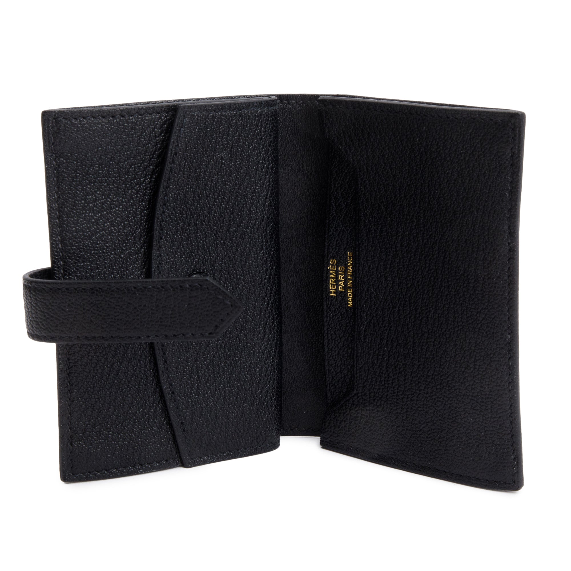 Hermes 2023 Noir Chvre Mysore Leather Mini Bearn Wallet w/ Box