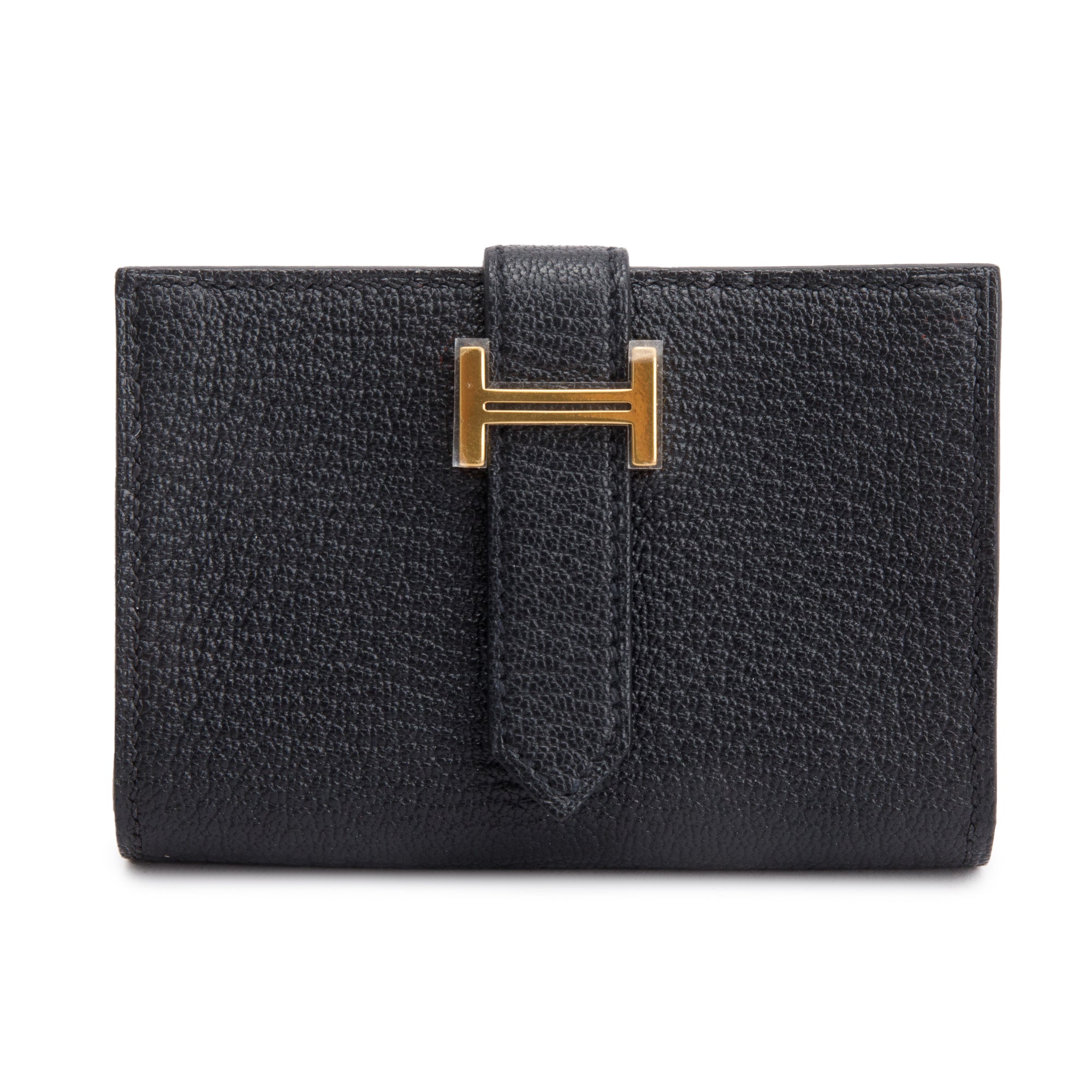 Hermes 2023 Noir Chvre Mysore Leather Mini Bearn Wallet w/ Box