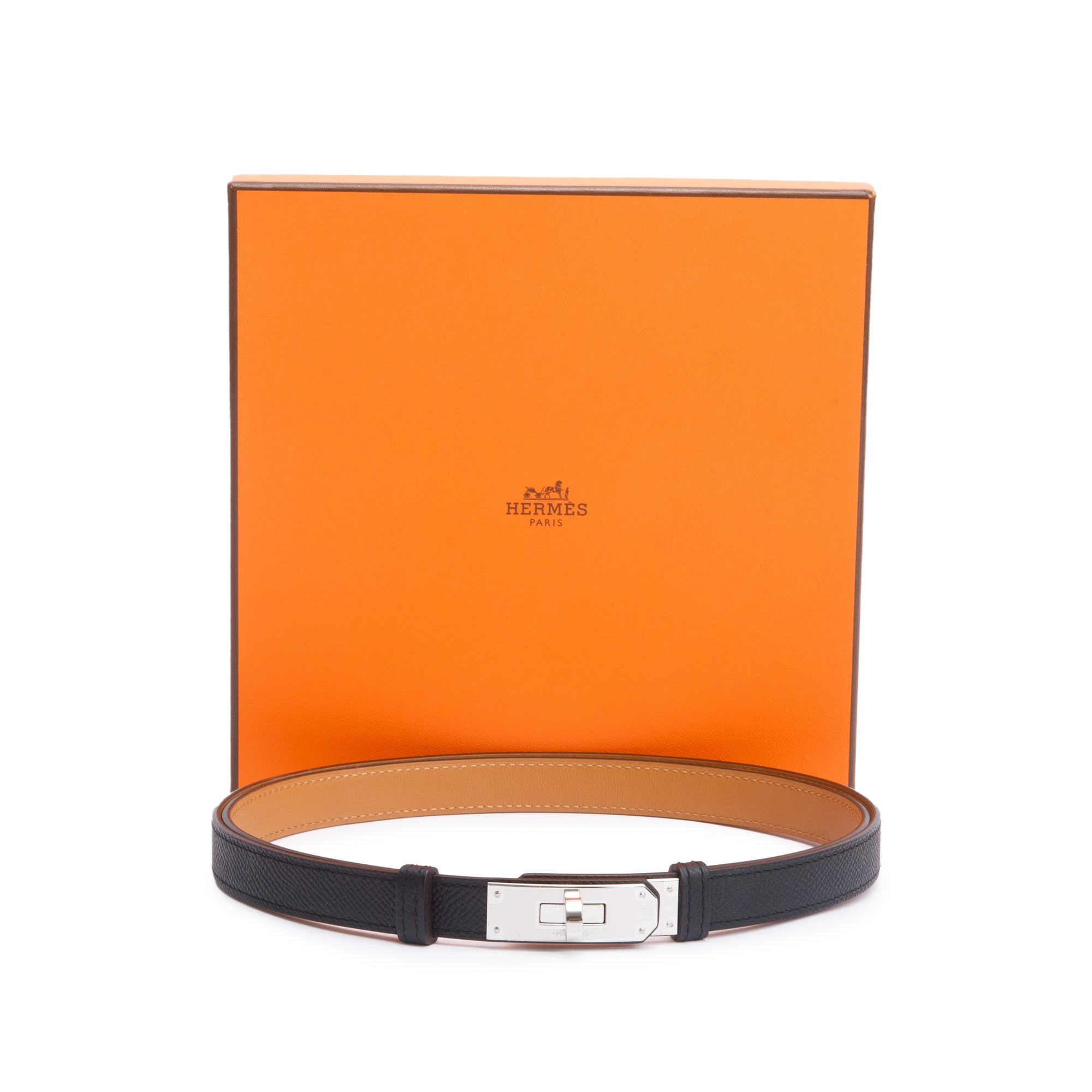 Hermes 2023 Noir Epsom Leather Kelly 18 Belt w/ Box
