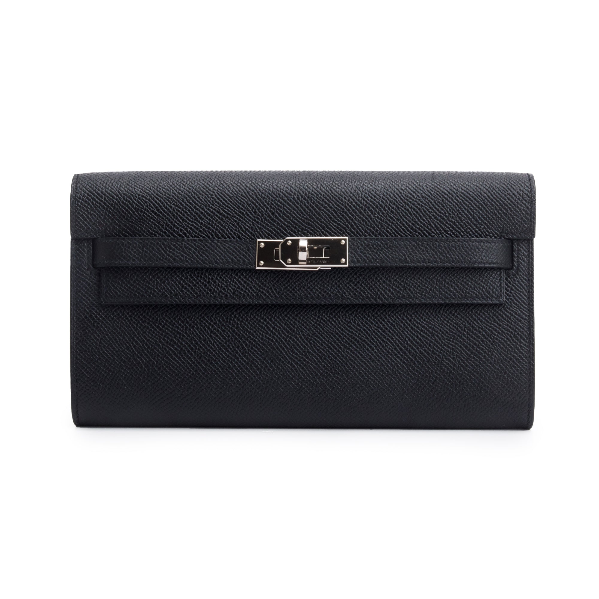 Hermes 2023 Noir Epsom Leather Kelly Wallet To Go w/ Box & Strap