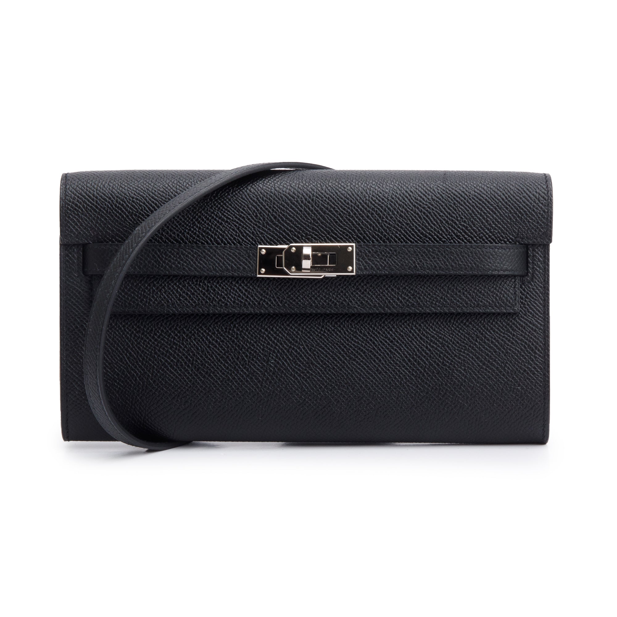Hermes 2023 Noir Epsom Leather Kelly Wallet To Go w/ Box & Strap