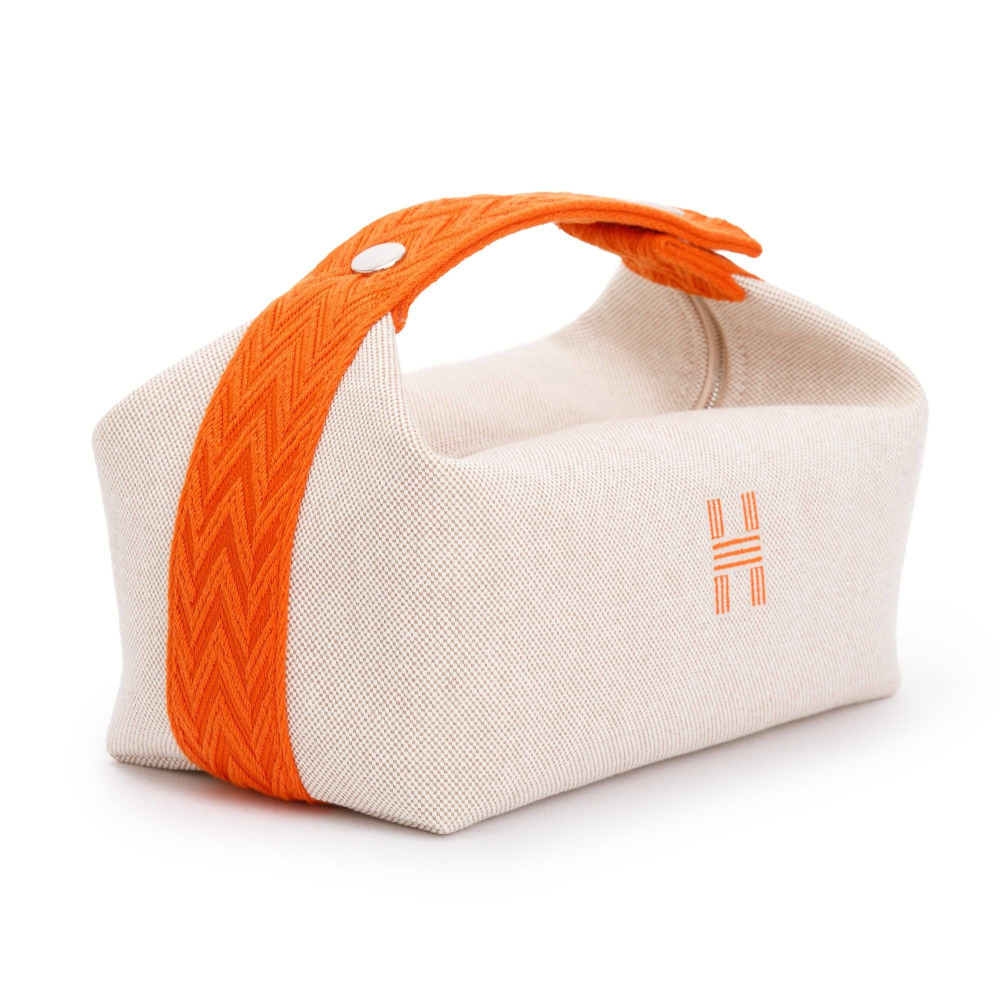 Hermes 2023 Small Beige/Orange Toile Bride-A-Brac Case w/ Receipt