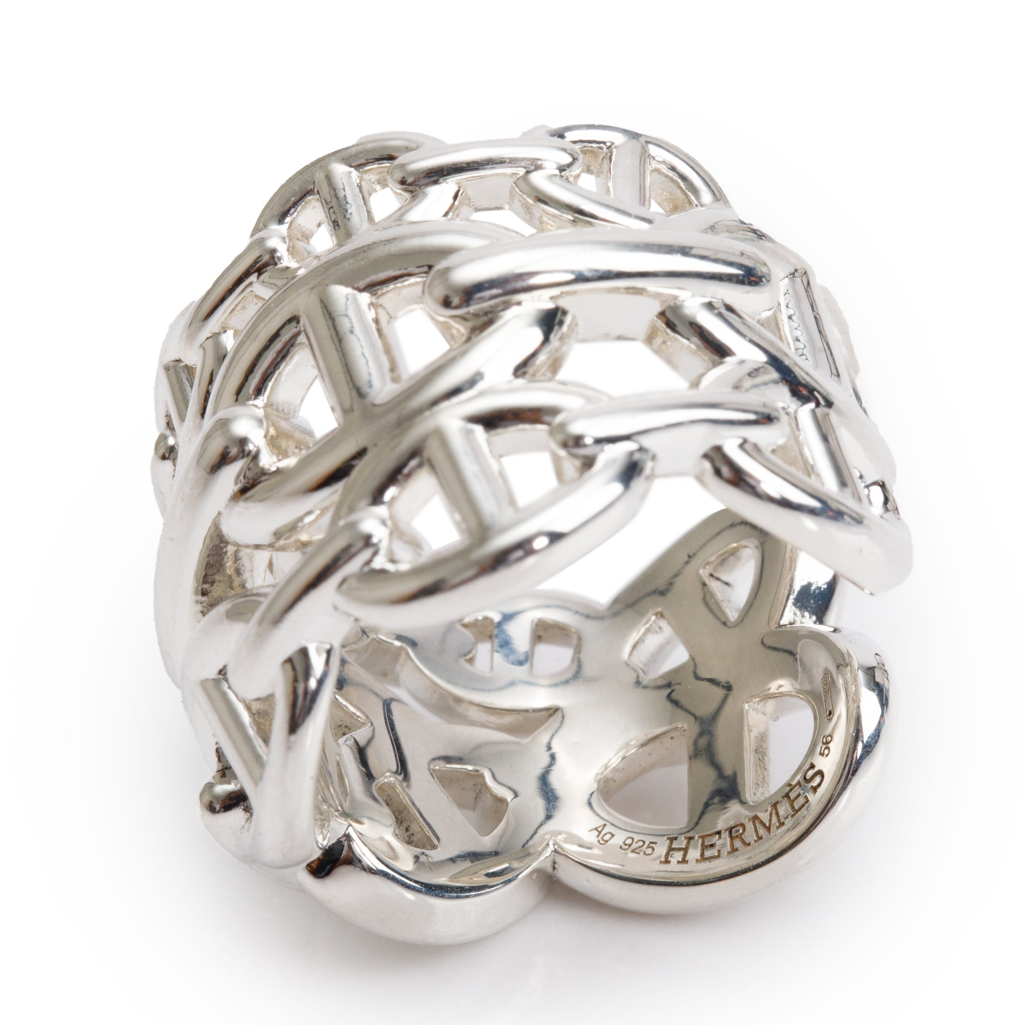 Hermes 2023 Sterling Silver Chaine De'Ancre Enchainee Ring, Large Model Size 56 7.5 w/ Box & Receipt