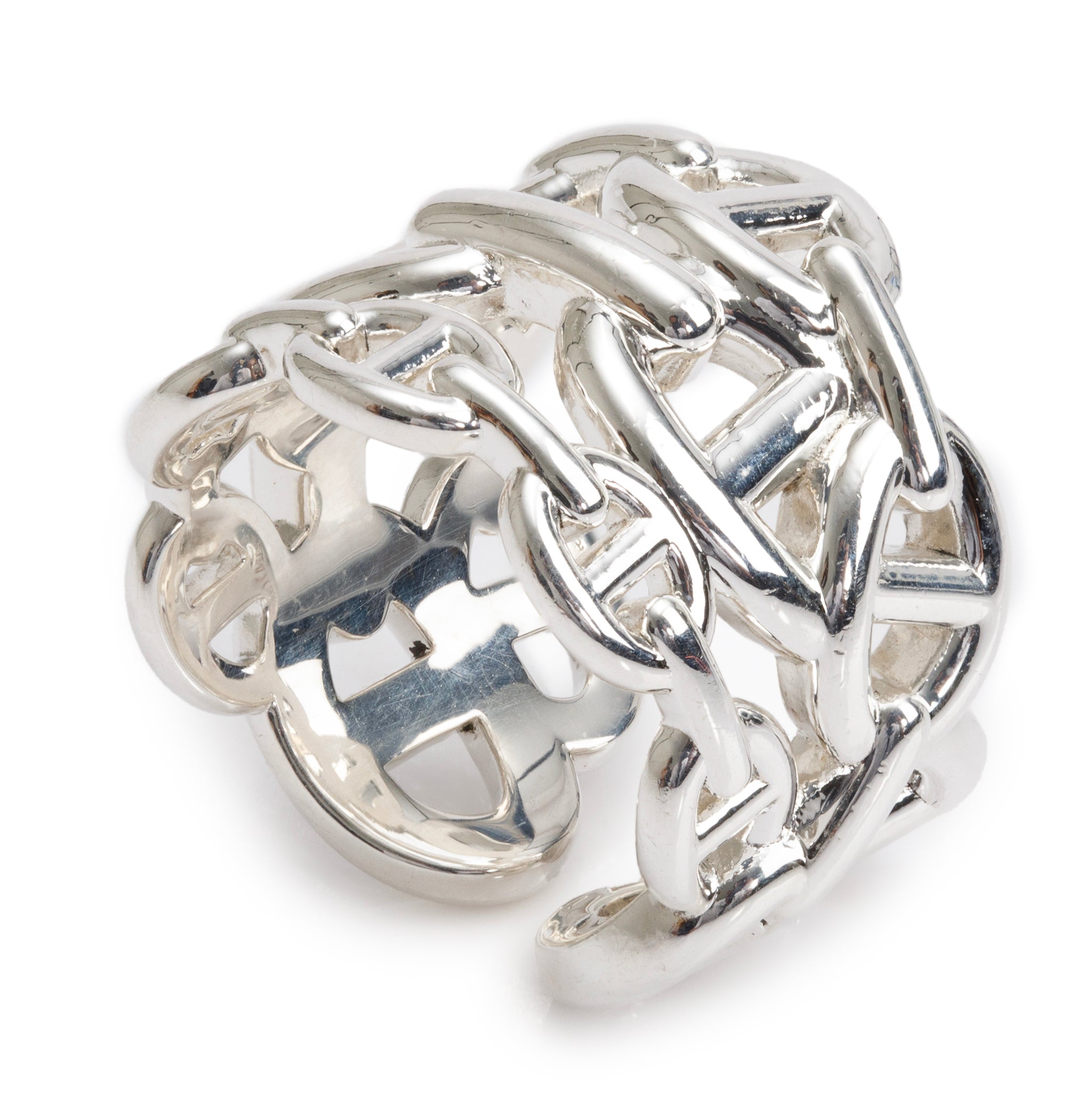 Hermes 2023 Sterling Silver Chaine De'Ancre Enchainee Ring, Large Model Size 56 7.5 w/ Box & Receipt