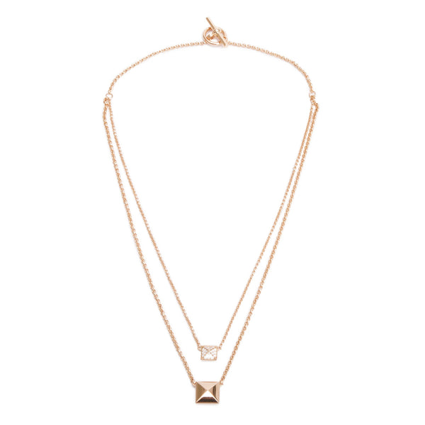 Hermes 2024 18k Rose Gold Diamond Clou D'H Pendant Necklace w/ Box
