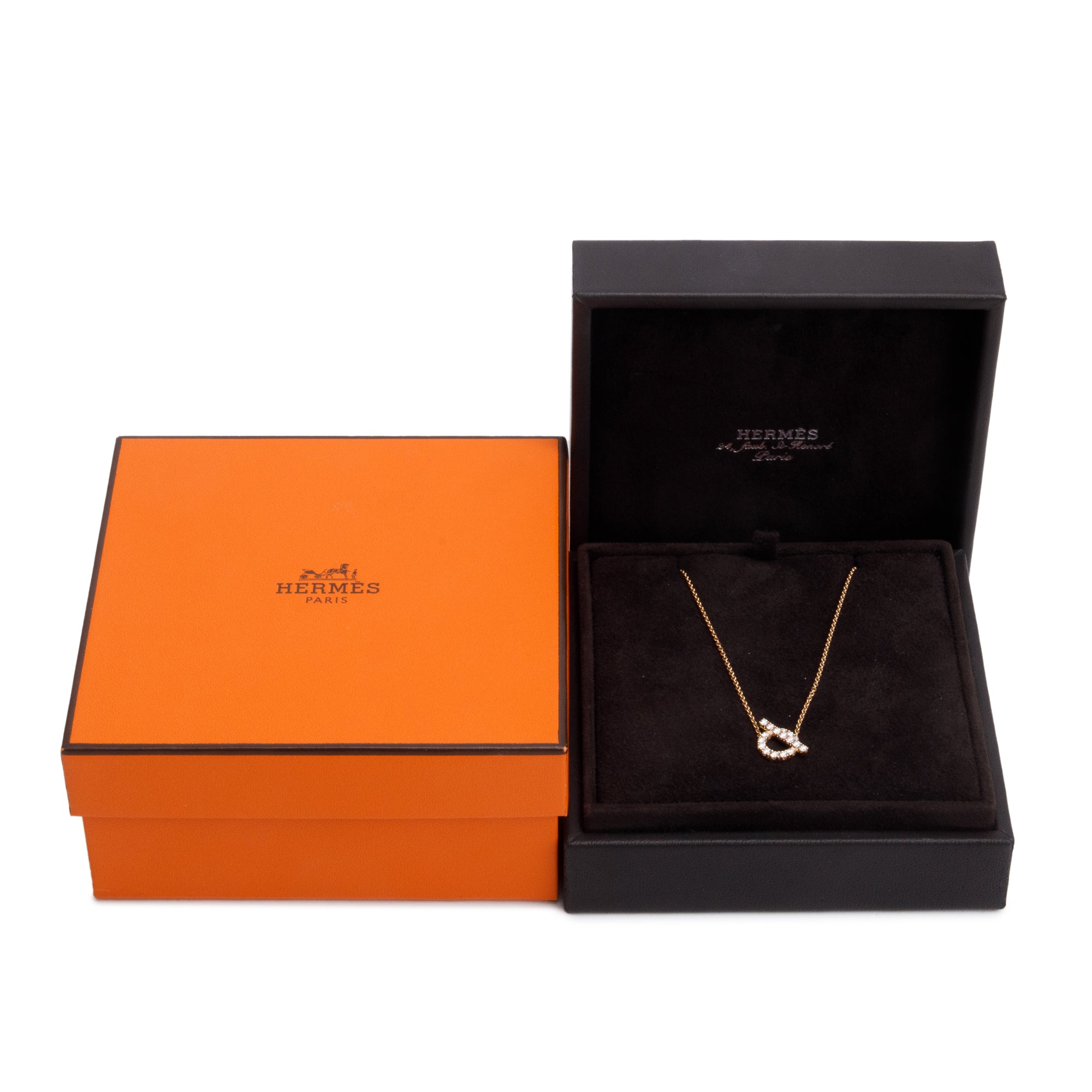 Hermes 2024 18k Rose Gold Diamond Finesse Pendant Necklace w/ Box & Receipt