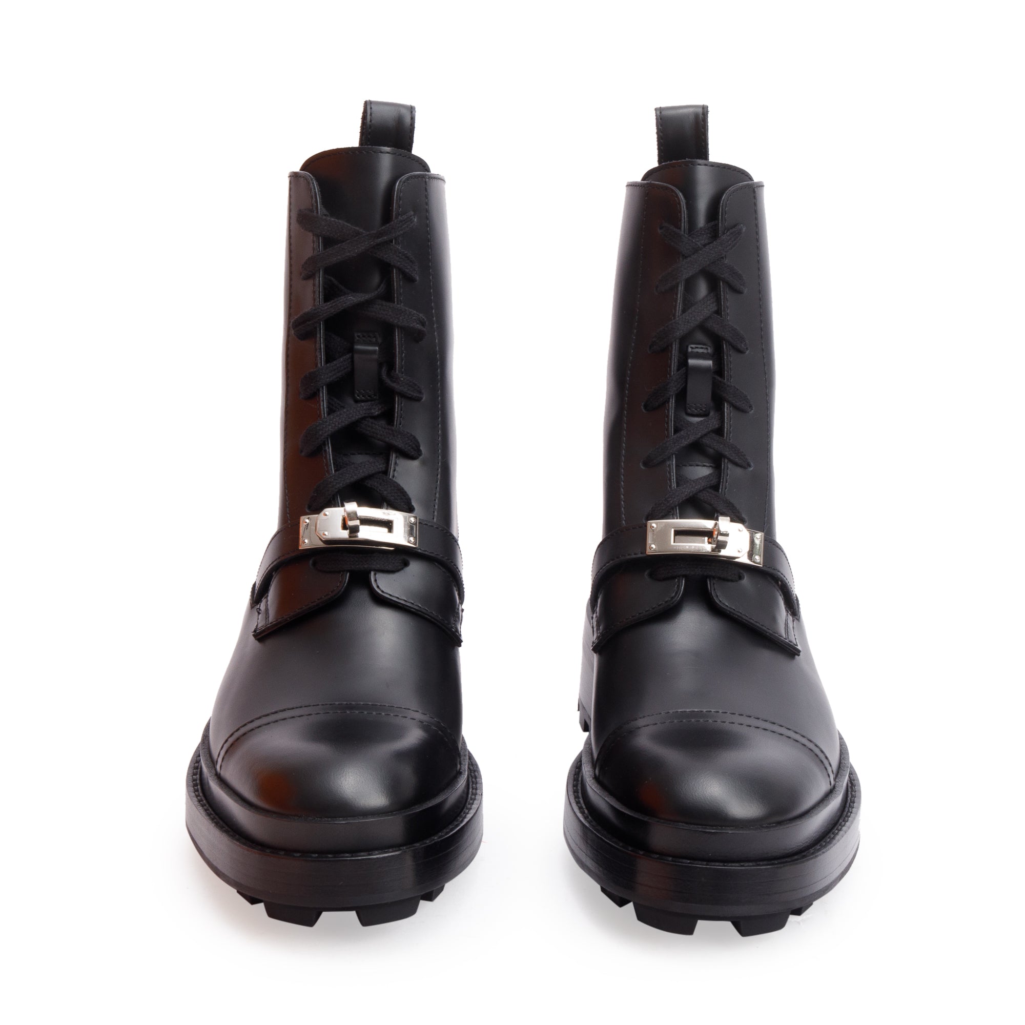 Hermes 2024 Black Calfskin Leather Kelly Buckle Fiacre Ankle Boots, Size 38 w/ Box