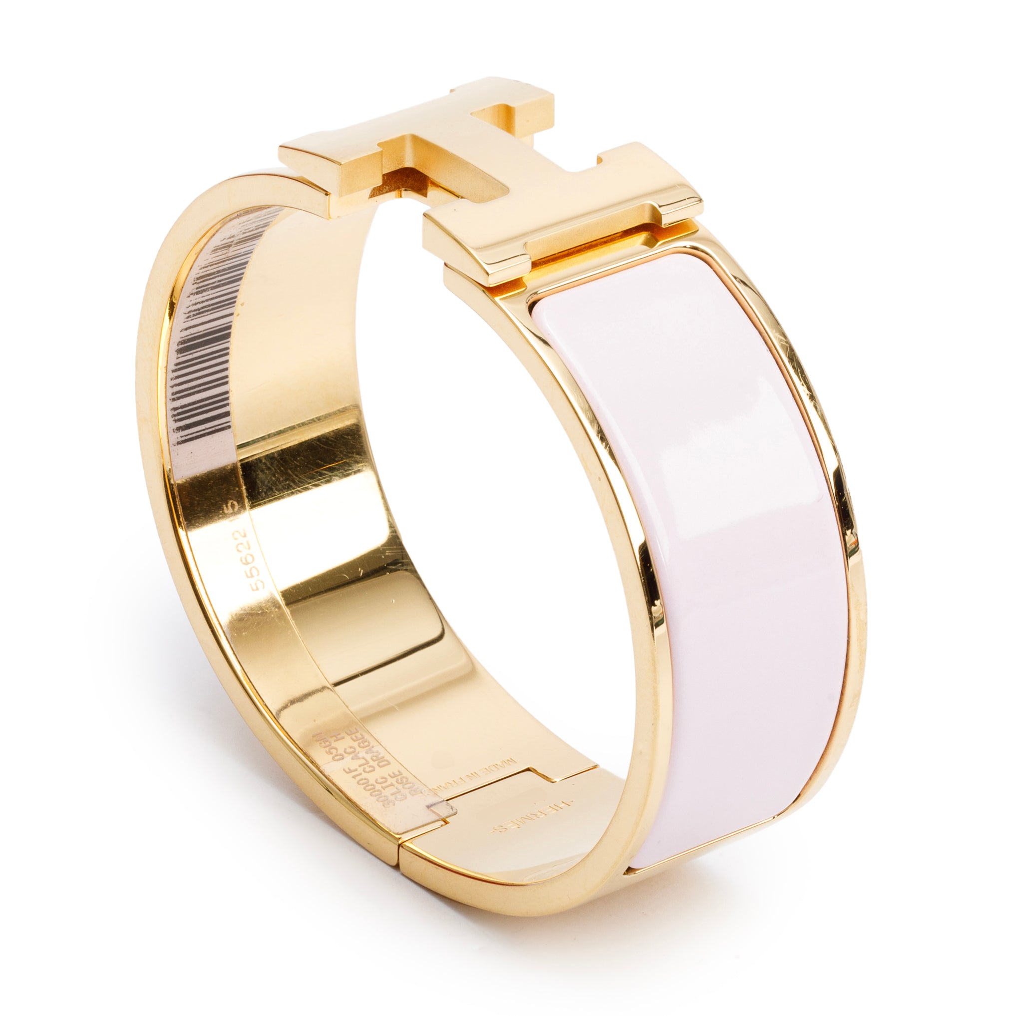 Hermes 2024 Gold-Plated Pink Enamel Clic Clac H Bracelet w/ Box & Receipt