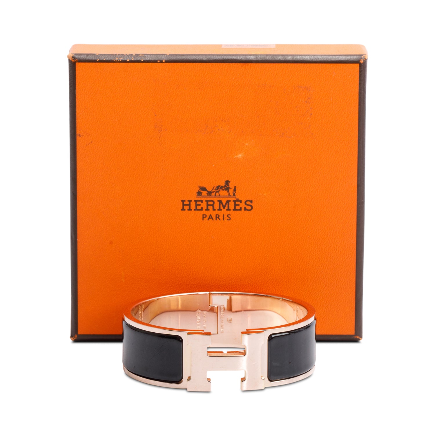 Hermes 2025 Rose Gold-Plated Black Enamel Clic Clac H Bracelet w/ Box & Receipt