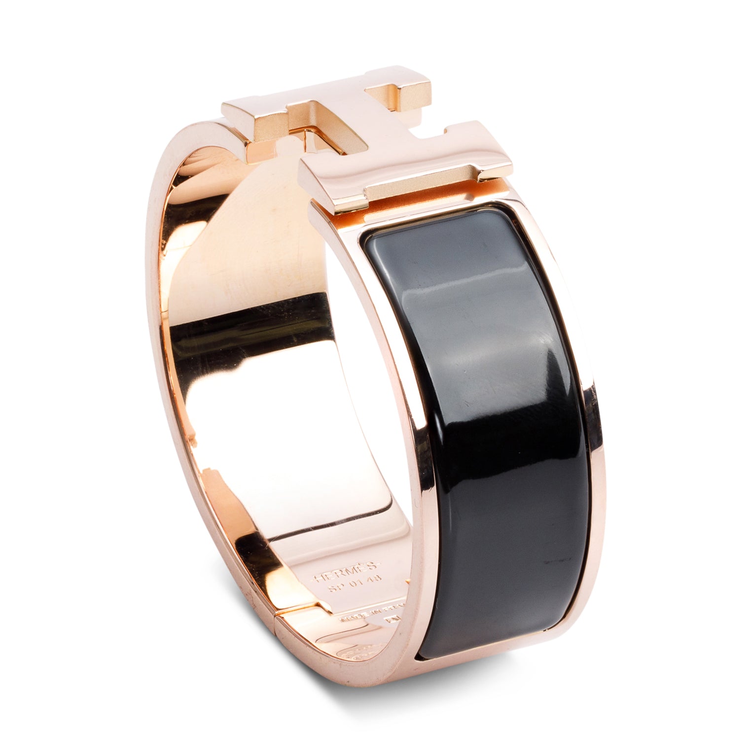 Hermes 2025 Rose Gold-Plated Black Enamel Clic Clac H Bracelet w/ Box & Receipt