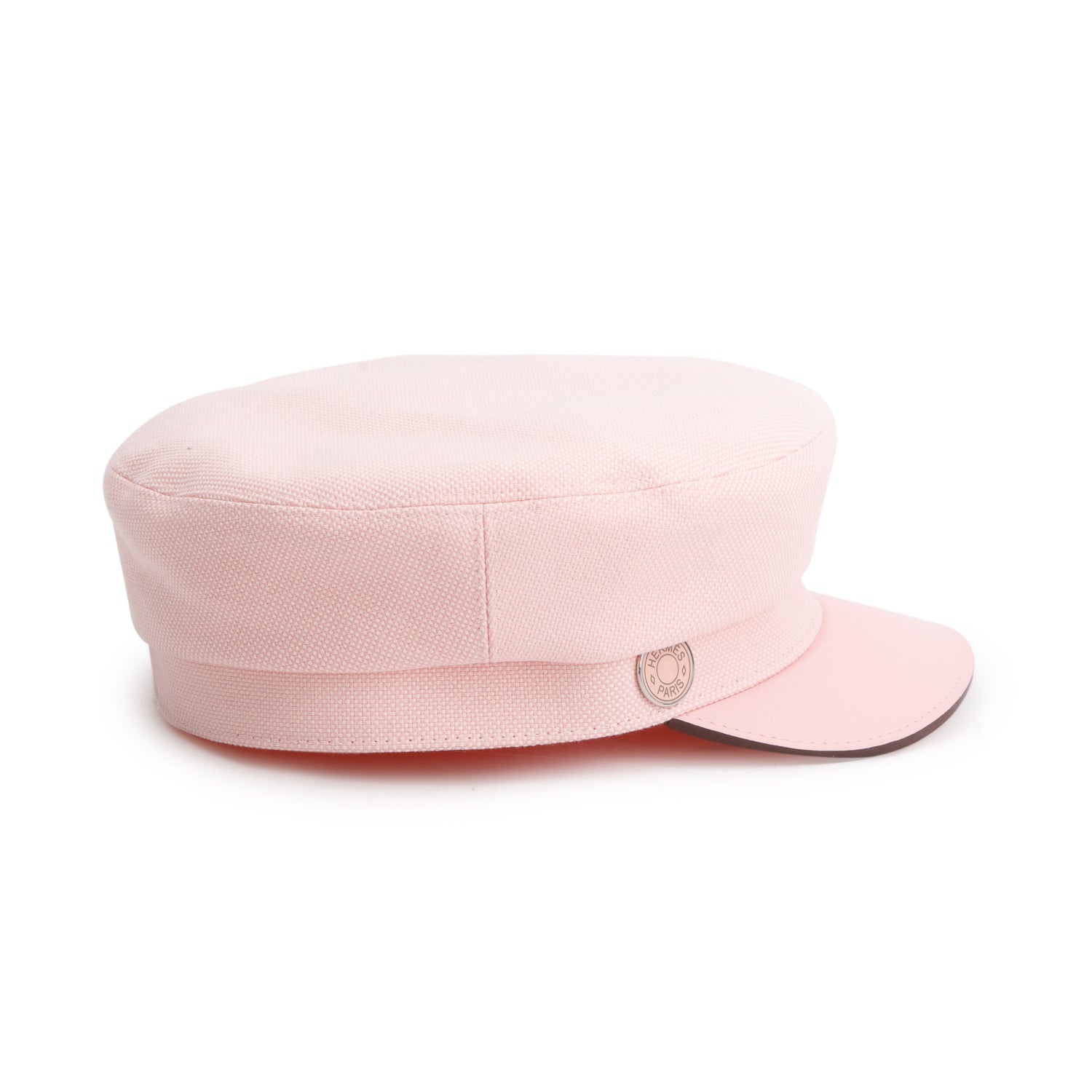 Hermes Rose Sakura Rose Clair Canvas & Calfskin Casquette Deauville H, Size 57