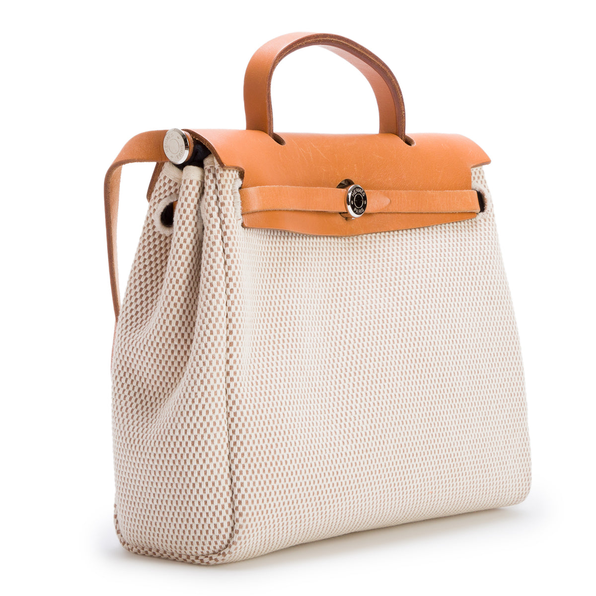 Hermes Ecru & Natural Vache Hunter Toile H Two Way Herbag PM w/ Strap