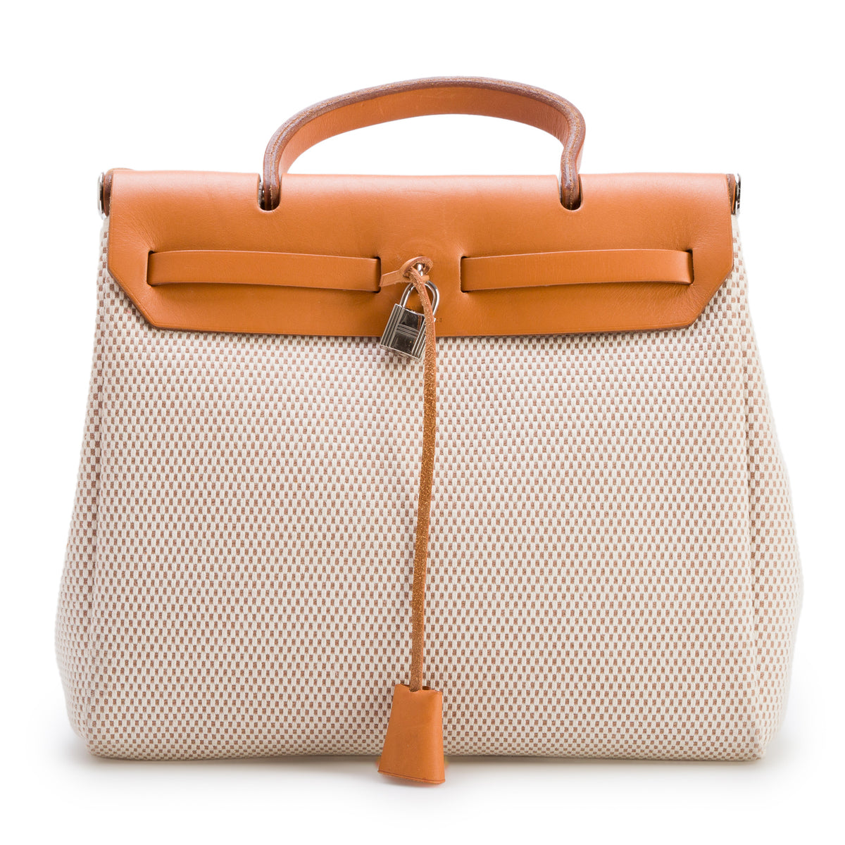 Hermes Ecru & Natural Vache Hunter Toile H Two Way Herbag PM w/ Strap