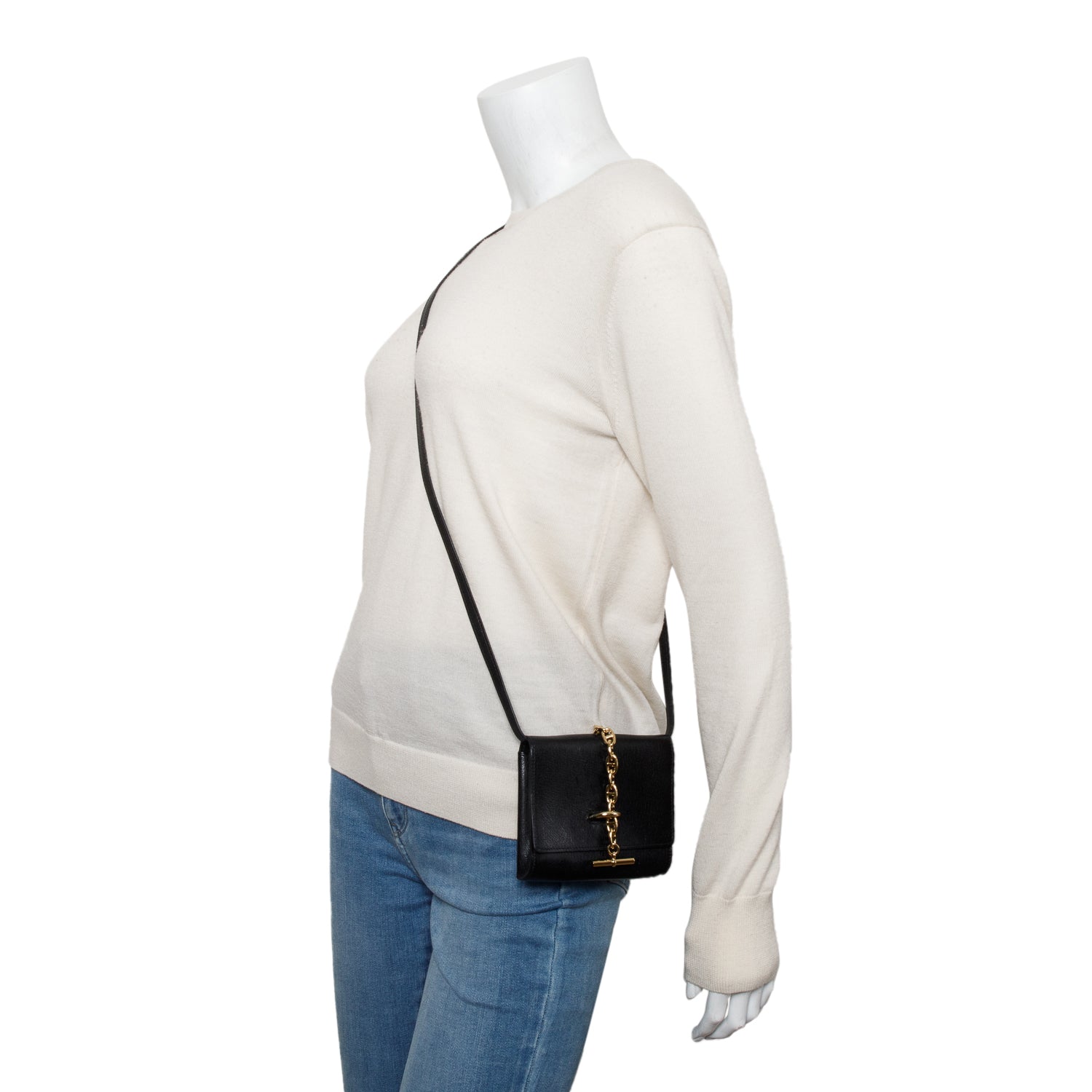 Hermes 2023 Noir Chevre Mysore Chaine d'Ancre Wallet with Strap