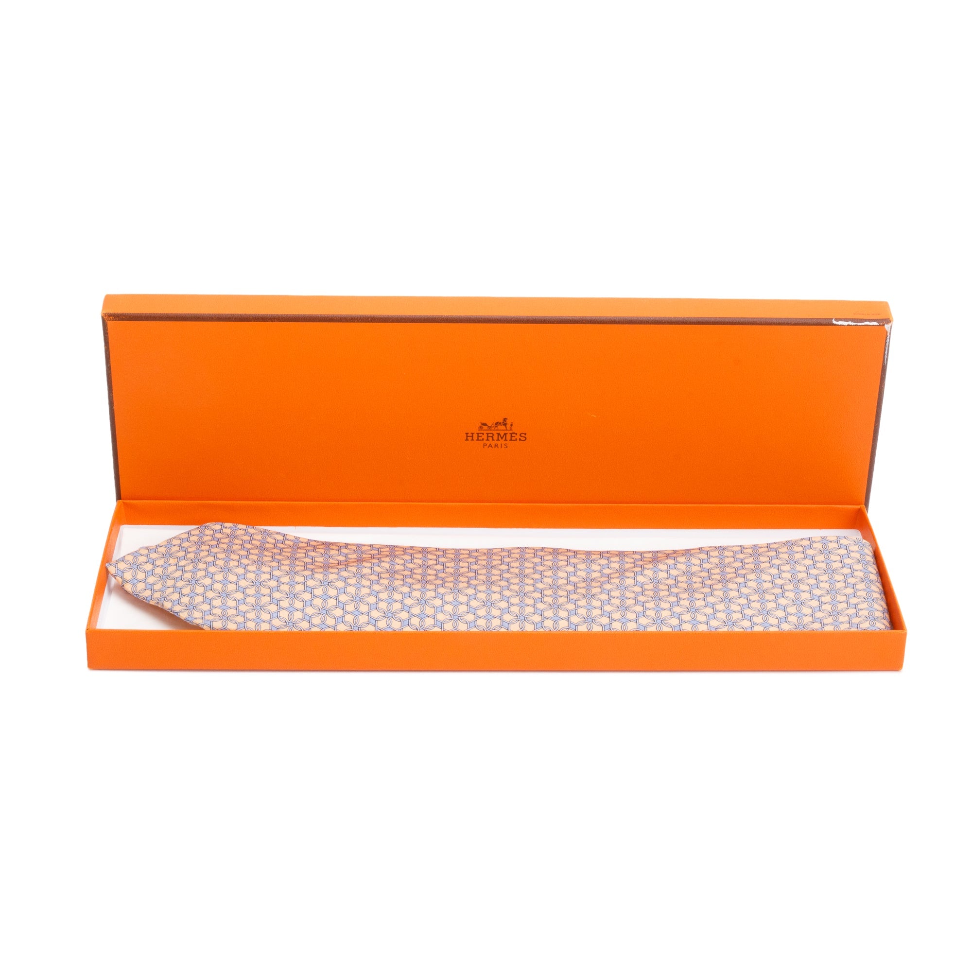 Hermes Beige/Blue 7884 MA Printed Silk Tie w/ Box