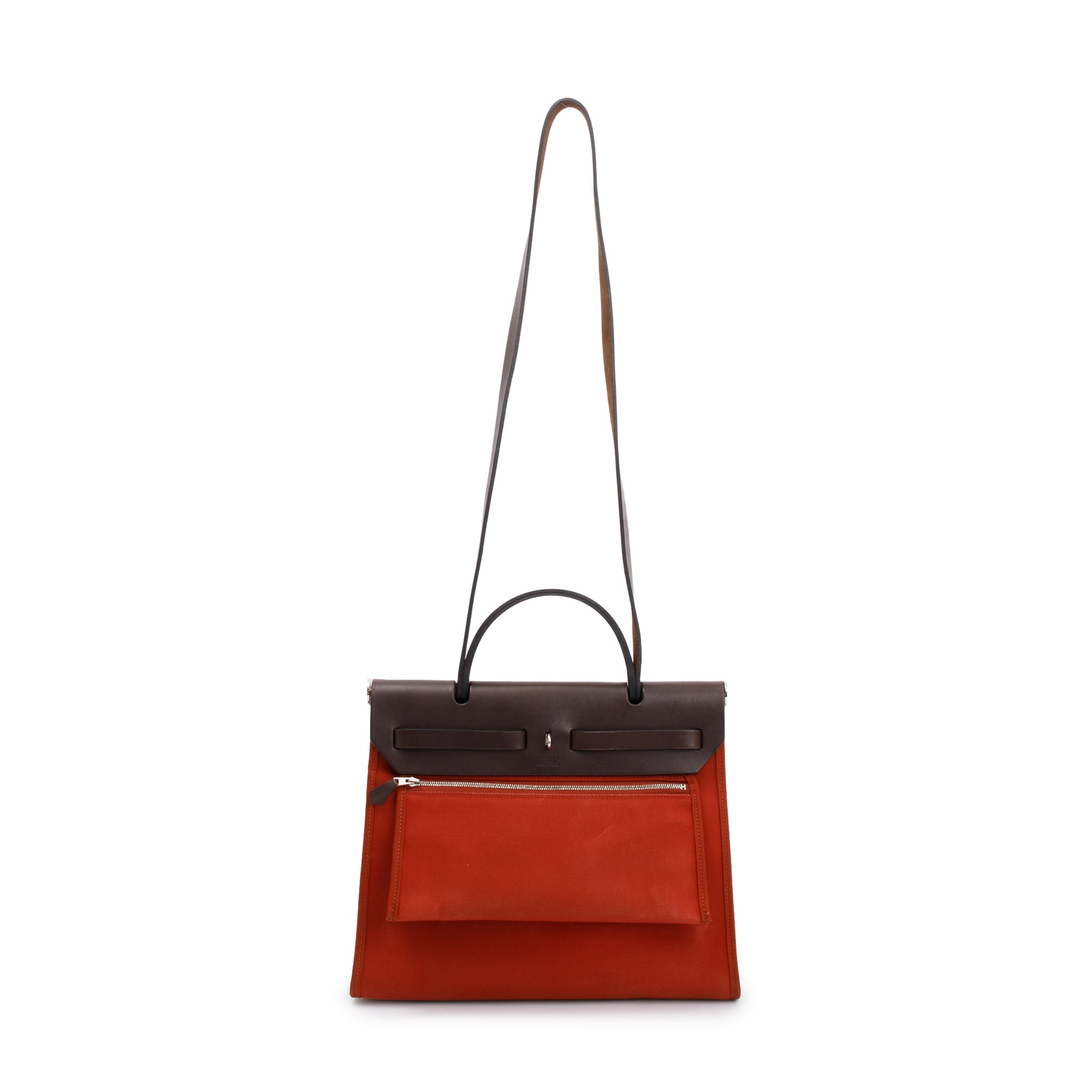 Hermes Beton Rouge Toile Militaire Vache Hunter Herbag Zip 31 w/ Pouch