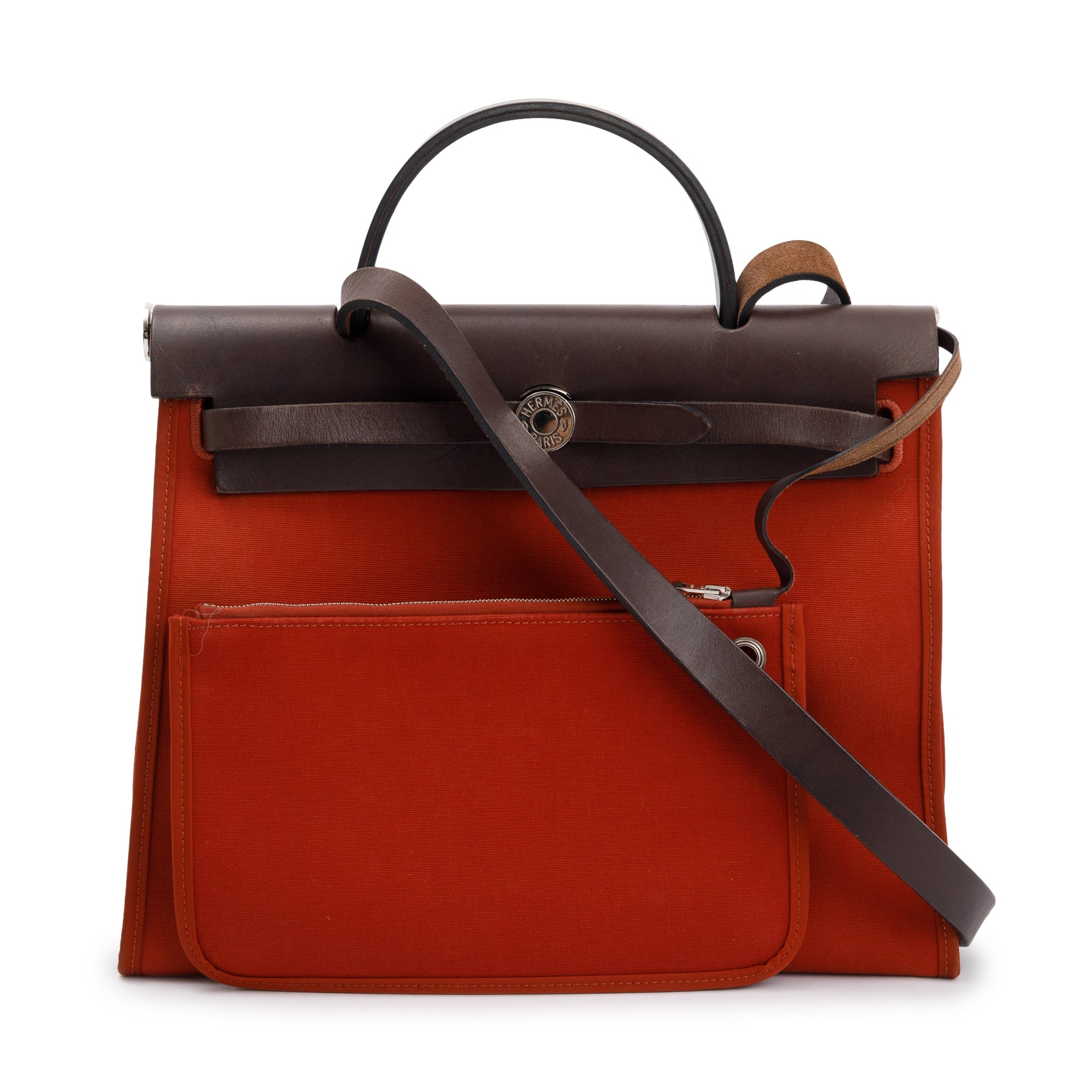 Hermes Beton Rouge Toile Militaire Vache Hunter Herbag Zip 31 w/ Pouch