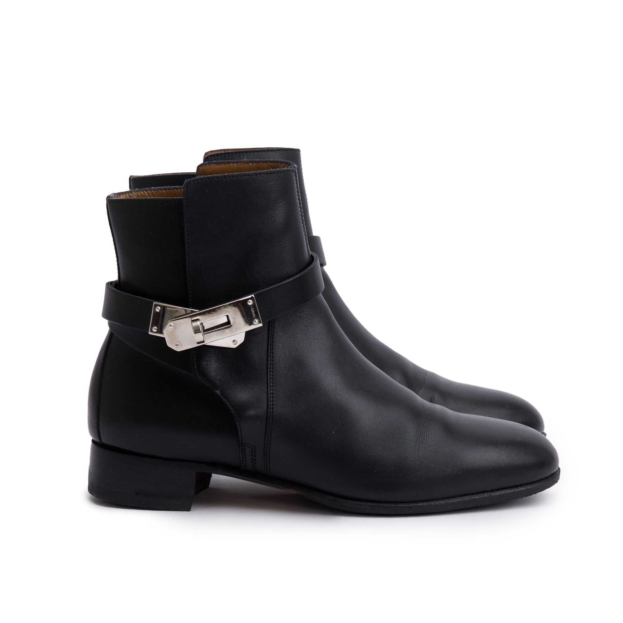Hermes Black Calfskin Leather Neo Ankle Boots, Size 35