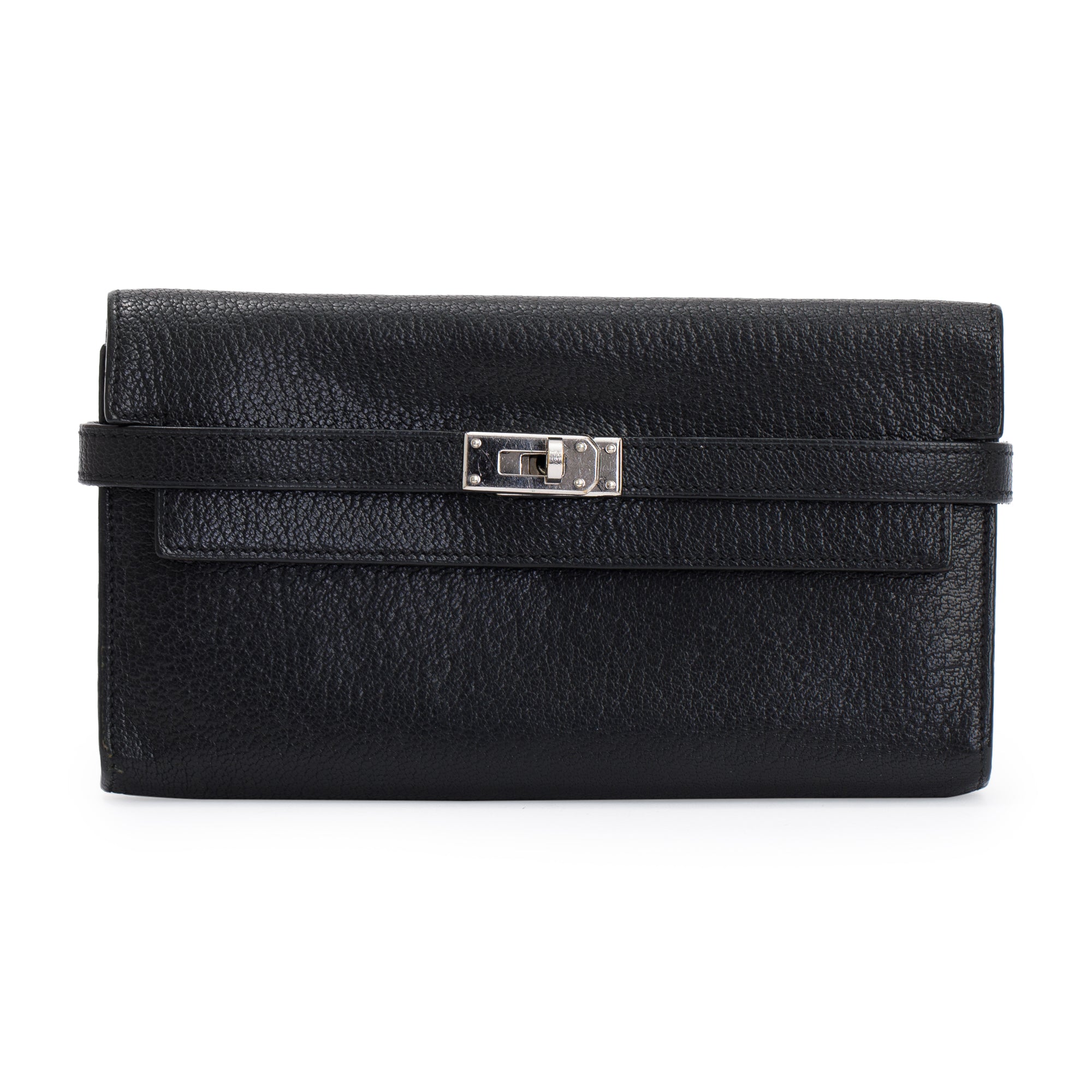 Hermes Black Chevre Mysore Goatskin Classic Kelly Longue Wallet