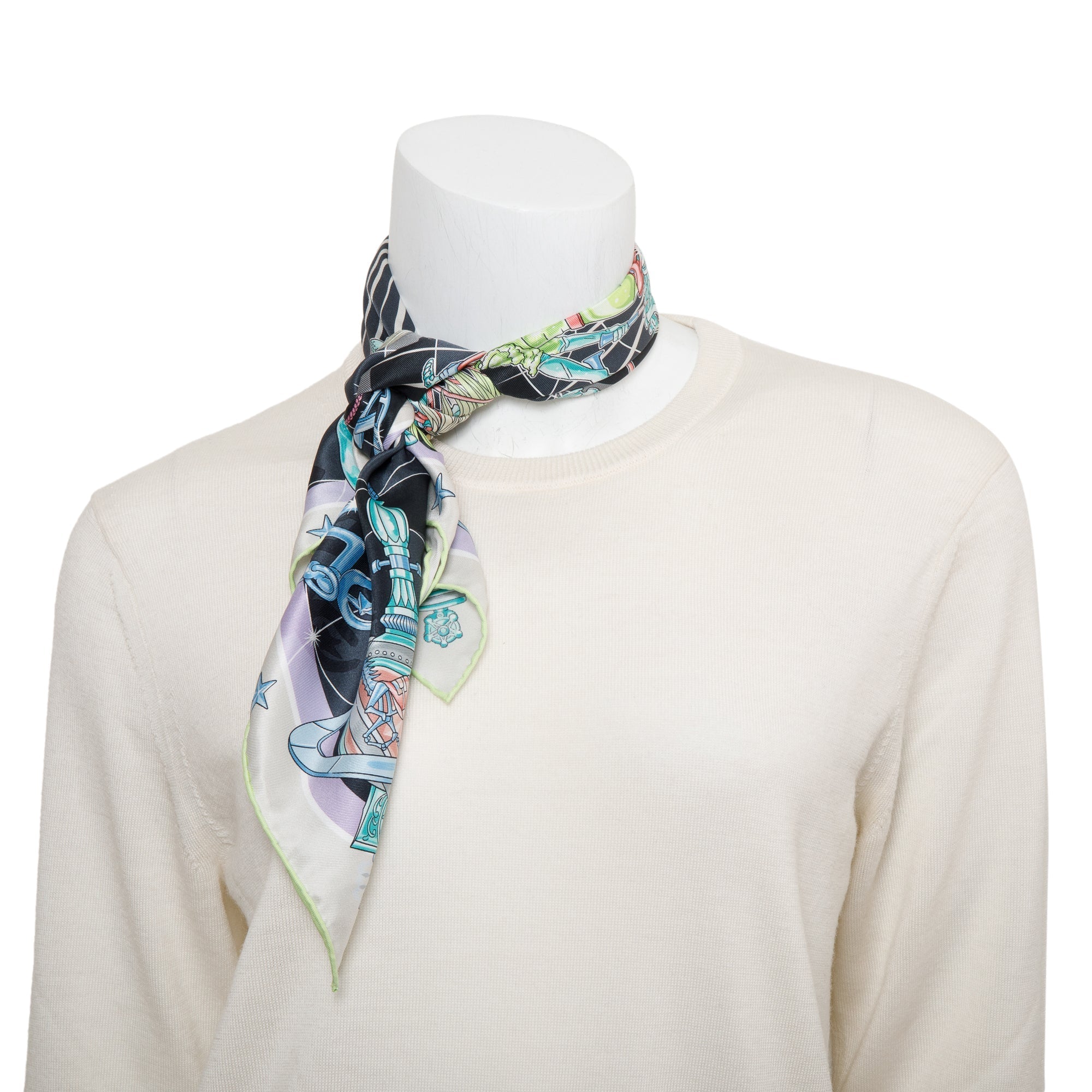 Hermes Black 'Chorus Stellarum' Silk Scarf 70 w/ Box