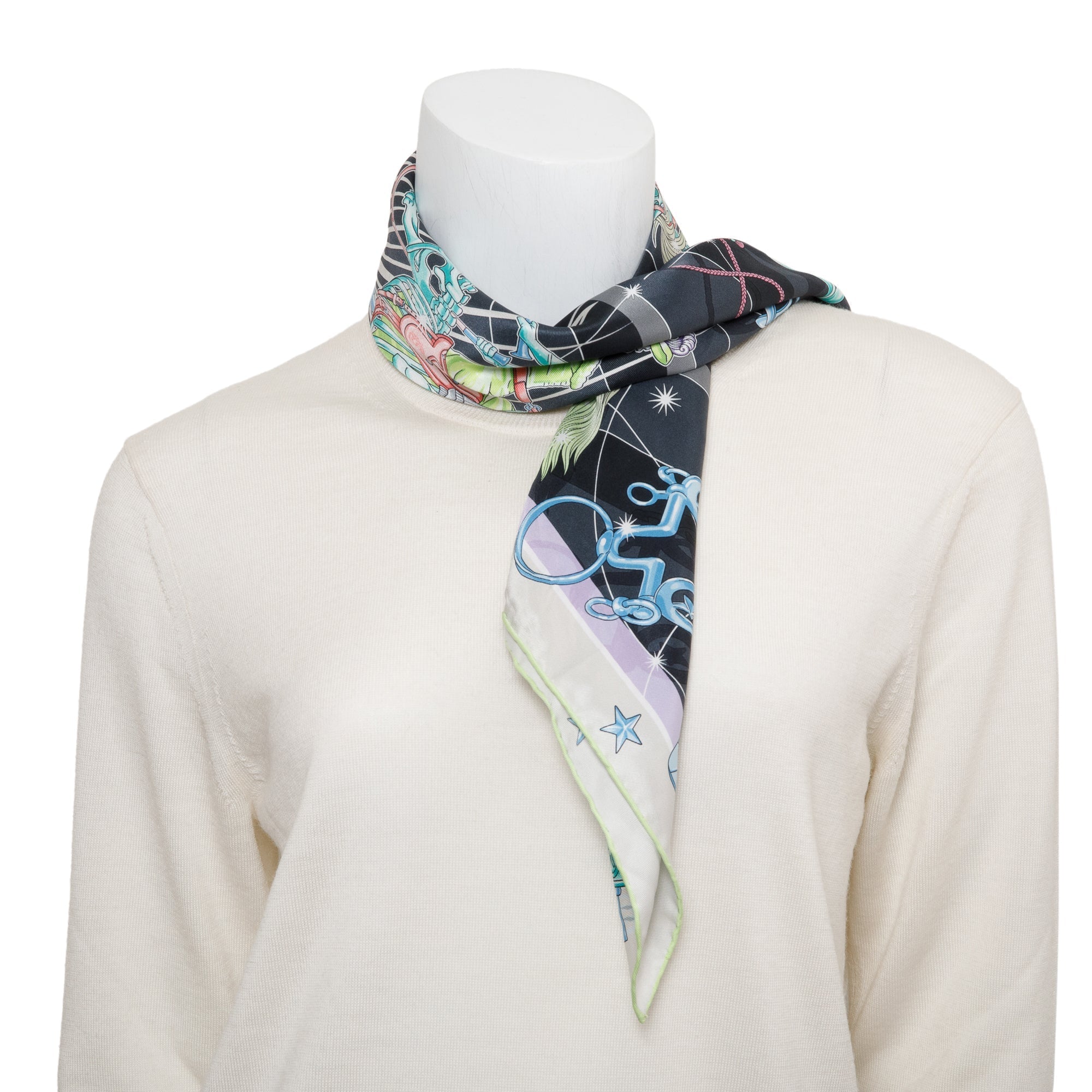 Hermes Black 'Chorus Stellarum' Silk Scarf 70 w/ Box