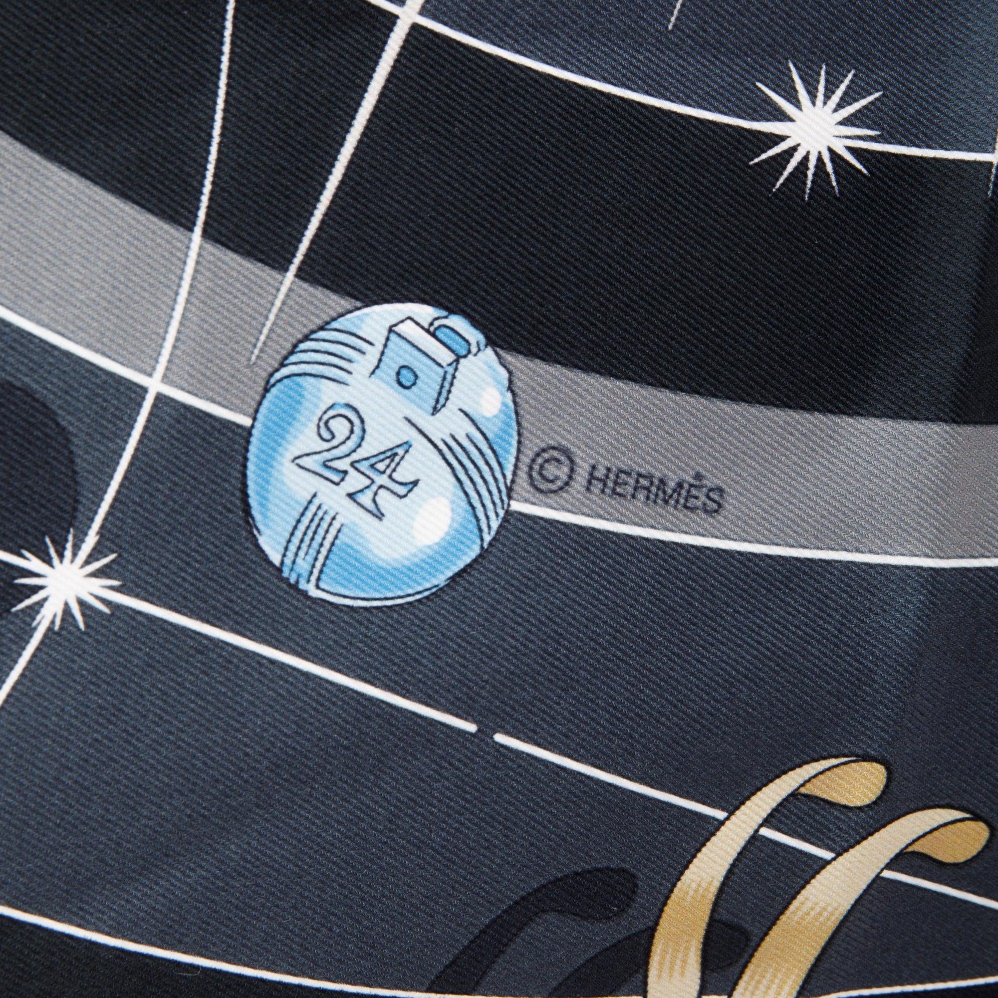 Hermes Black 'Chorus Stellarum' Silk Scarf 70 w/ Box