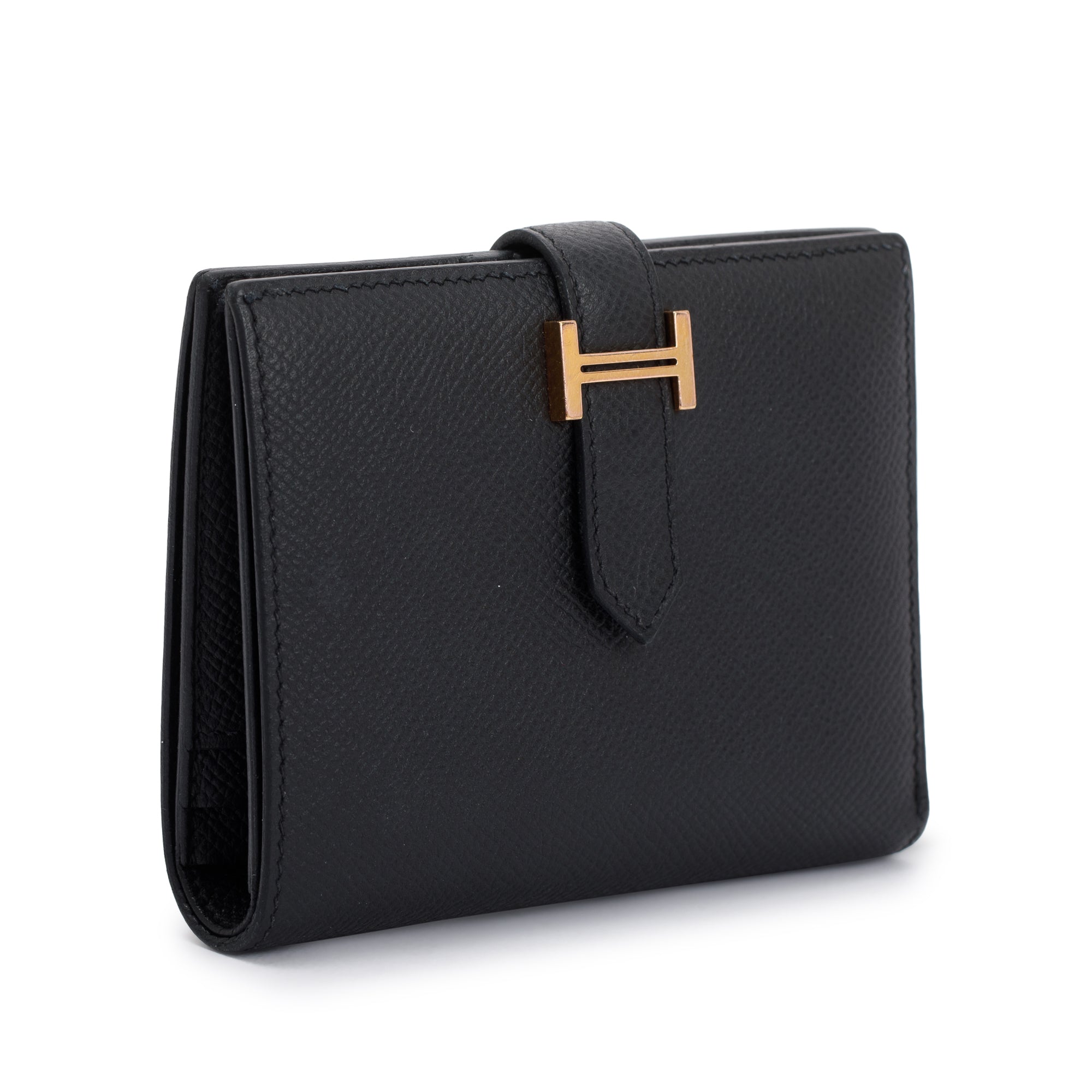 Hermes Black Epsom Leather Bearn Compact Wallet