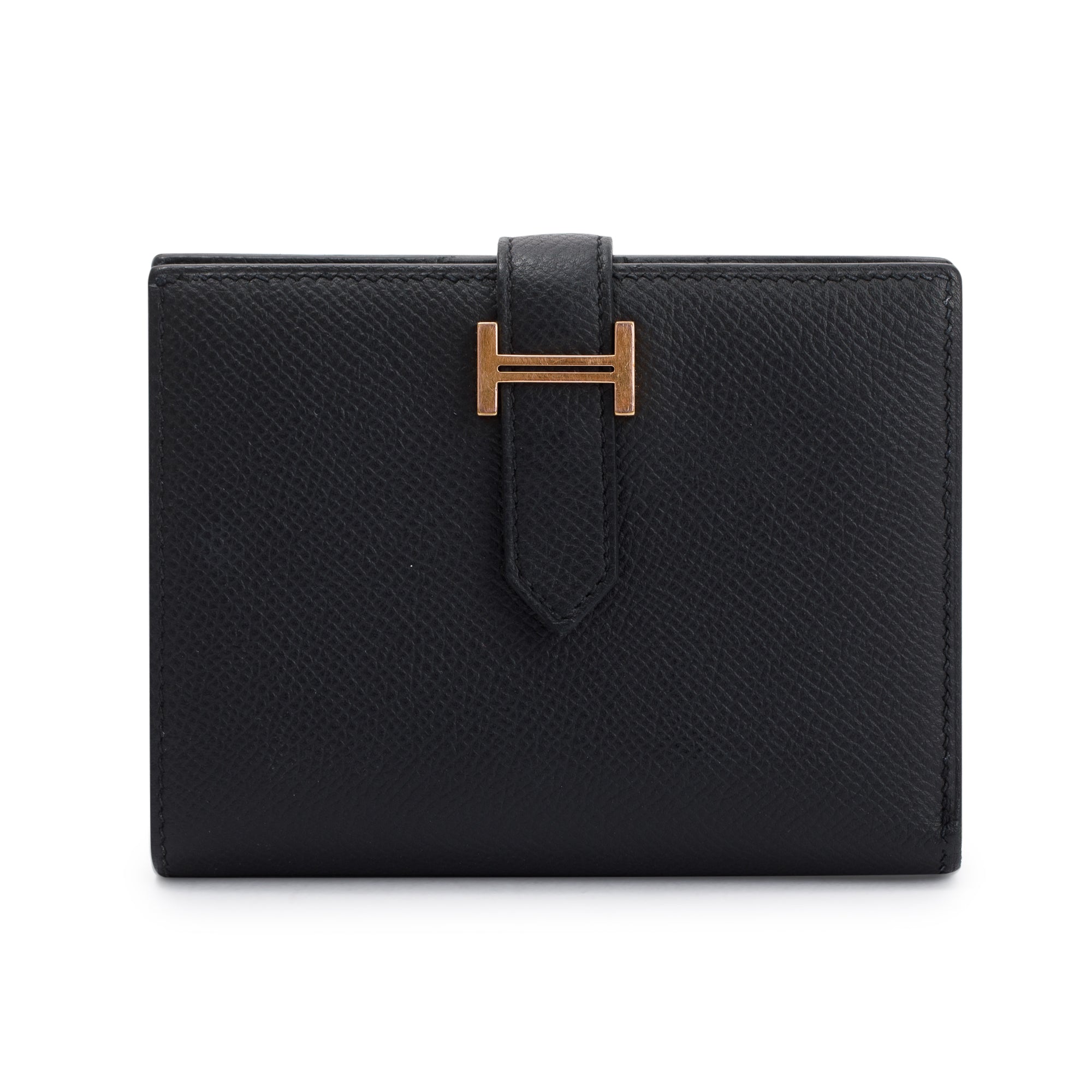 Hermes Black Epsom Leather Bearn Compact Wallet