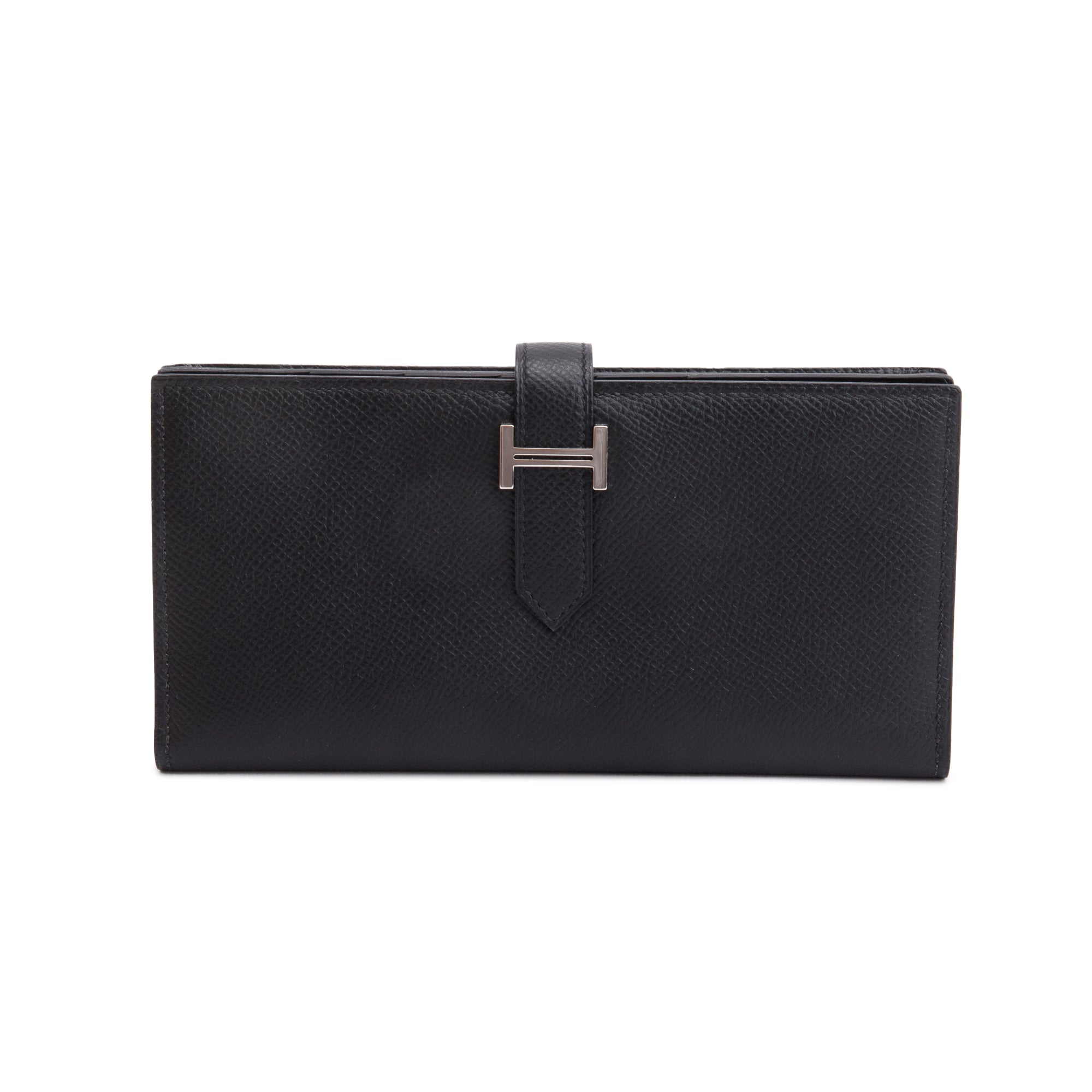 Hermes Black Epsom Leather Bearn Gusset Wallet w/ Box