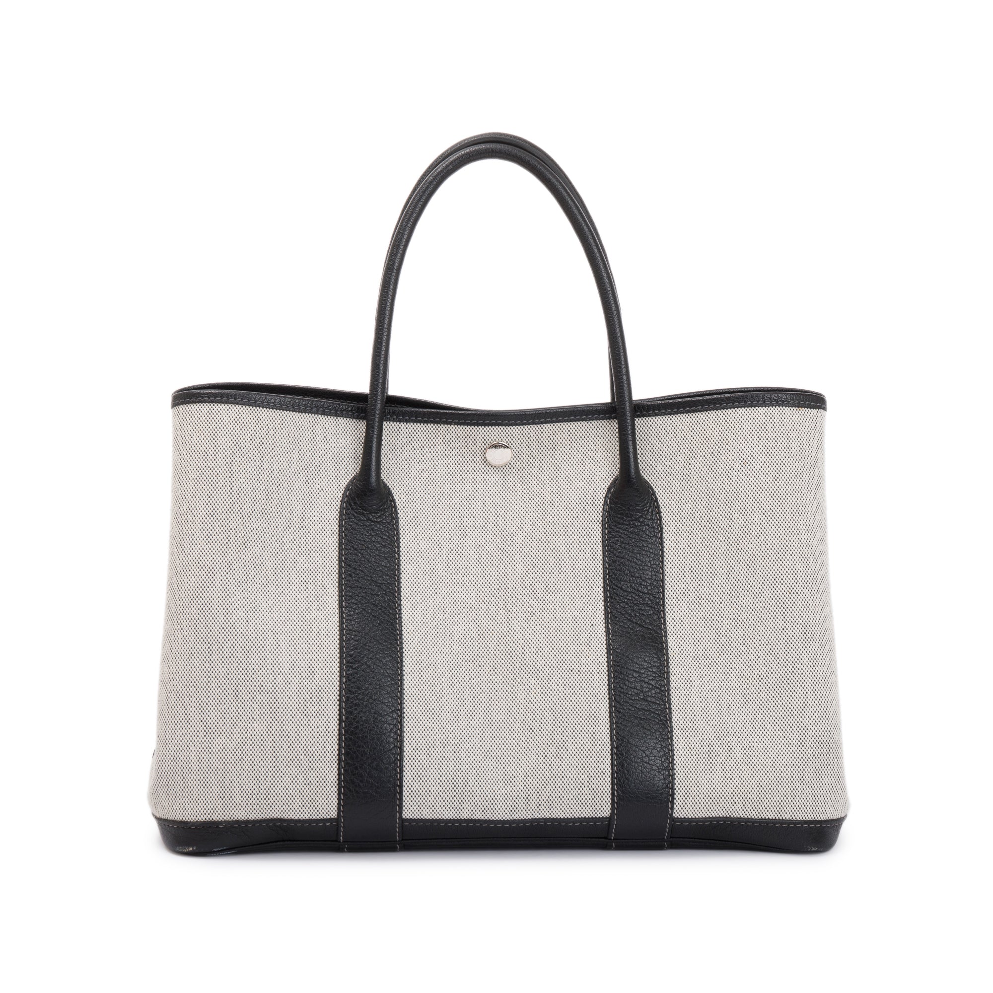 Hermes Black Leather Grey Toile H Garden Party 36