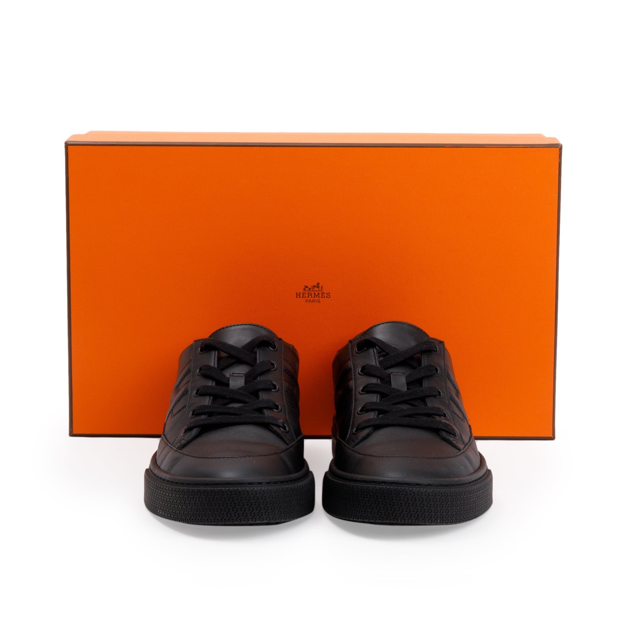 Hermes Black Noir Calfskin Leather Deep Sneakers, Size 41 w/ Box