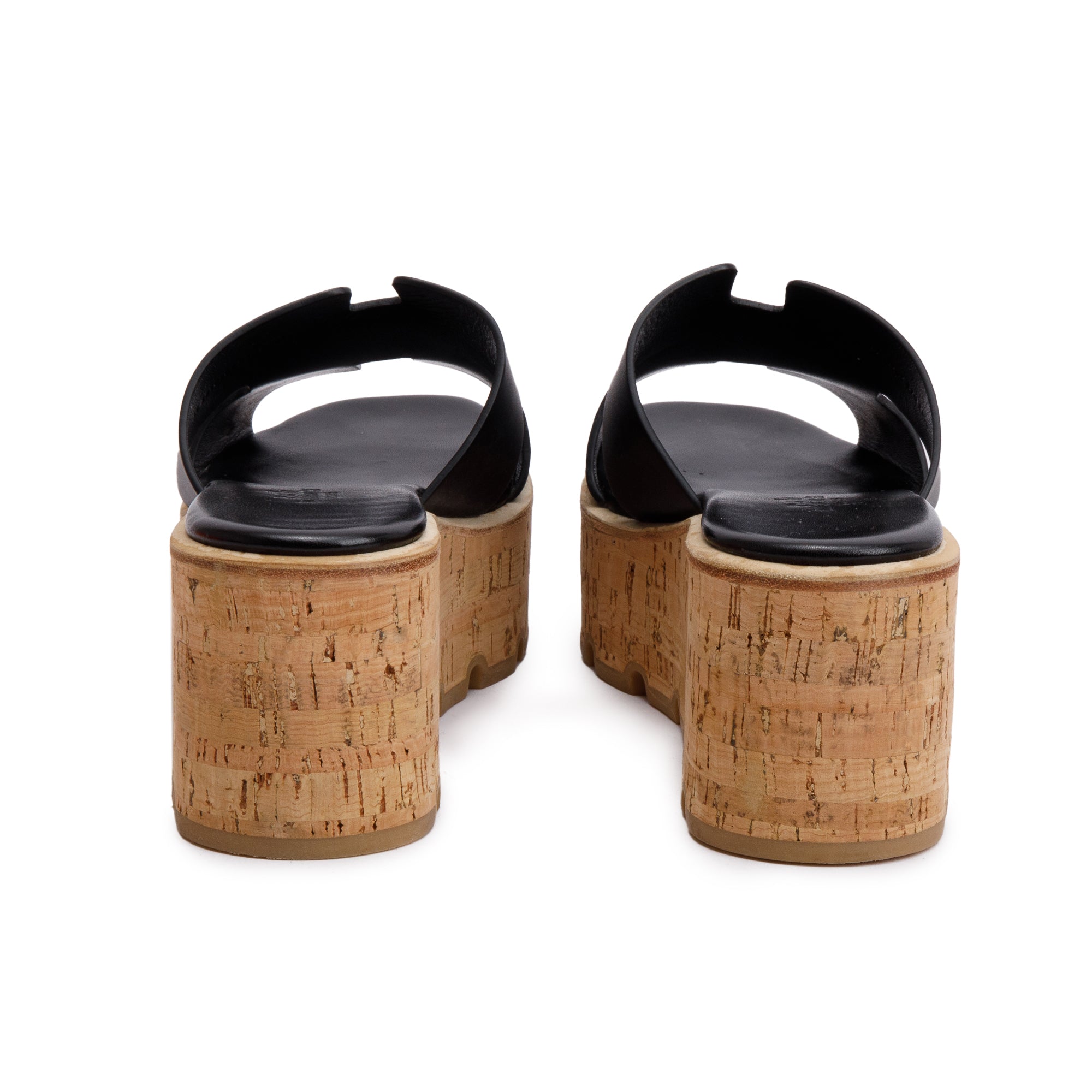 Hermes Black Noir Calfskin Leather Eze 30 Sandals, Size 37 w/ Box